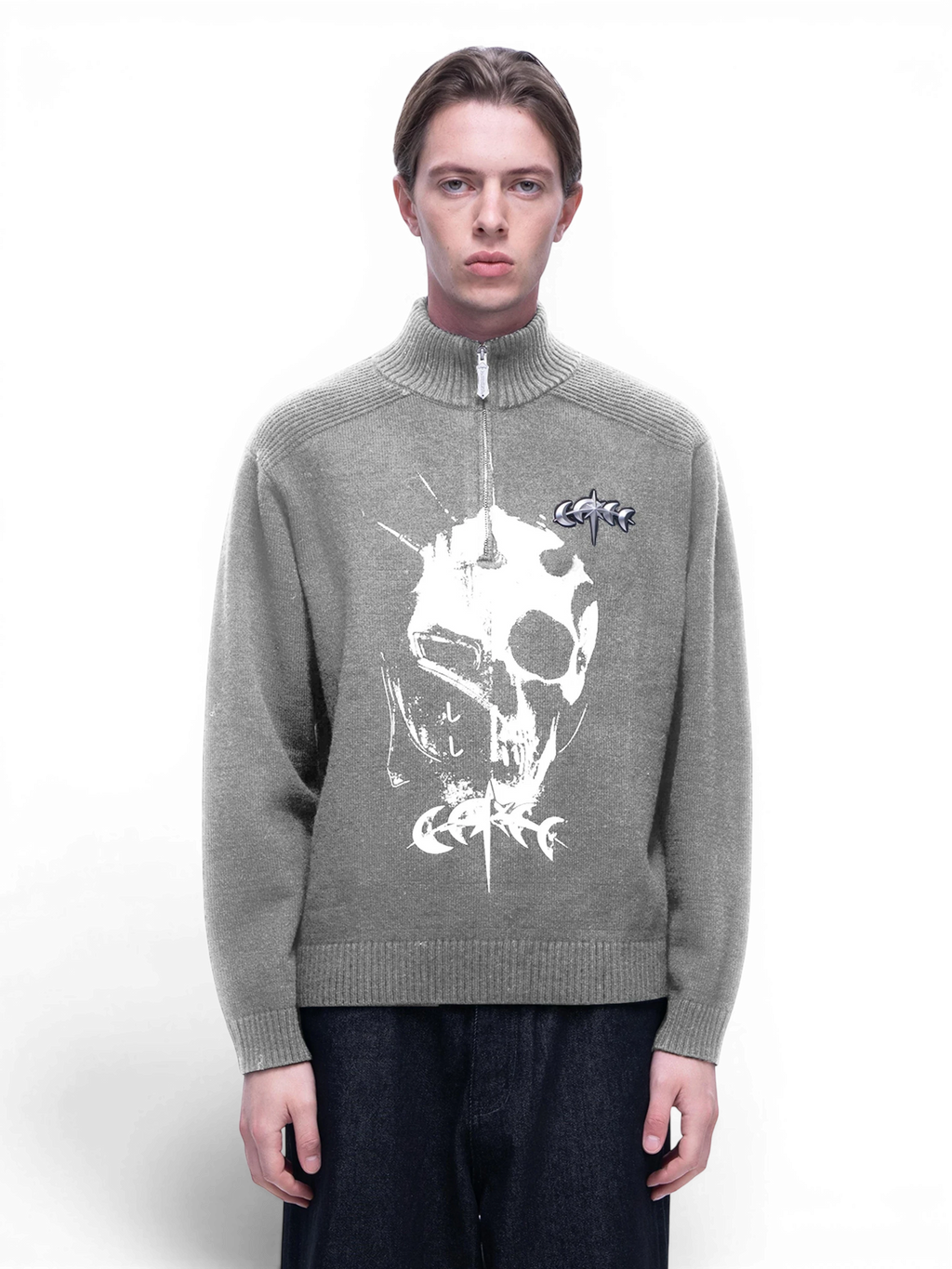LUMINOUS DAWN KNIGHT & UNDEAD PRINT QUARTER-ZIP SWEATER