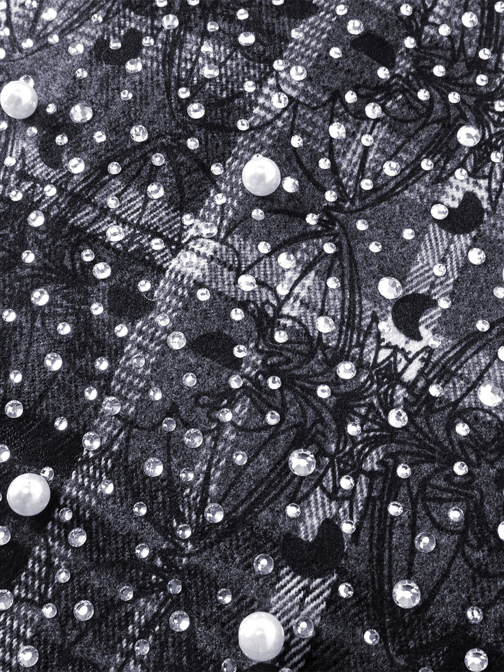 LUMINOUS DAWN RHINESTONE PEARL BAT PATTERN L-S SHIRT