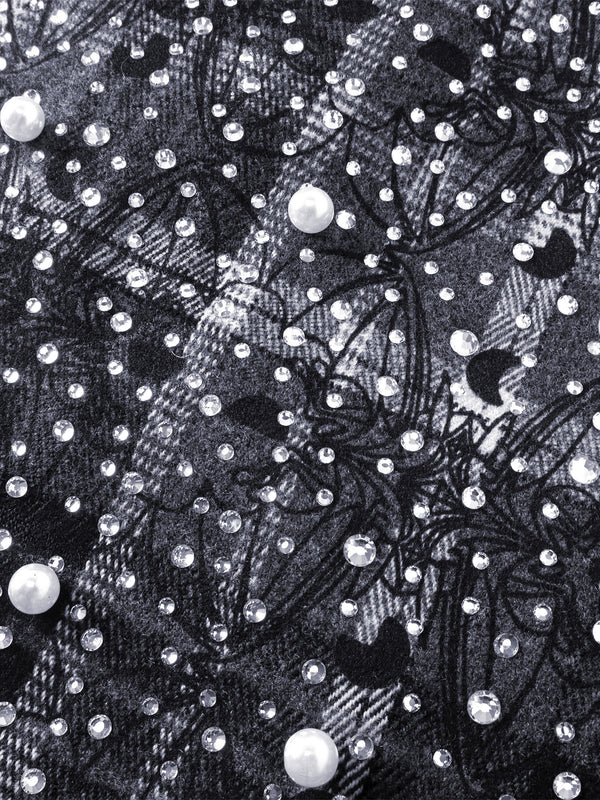 LUMINOUS DAWN RHINESTONE PEARL BAT PATTERN L-S SHIRT