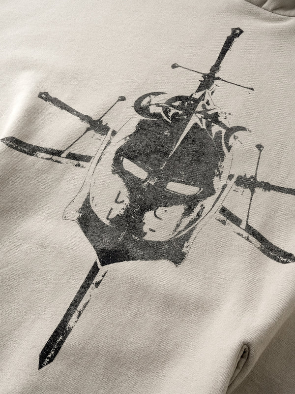 LUMINOUS DAWN KNIGHT AND SWORD PRINTED HOODIE
