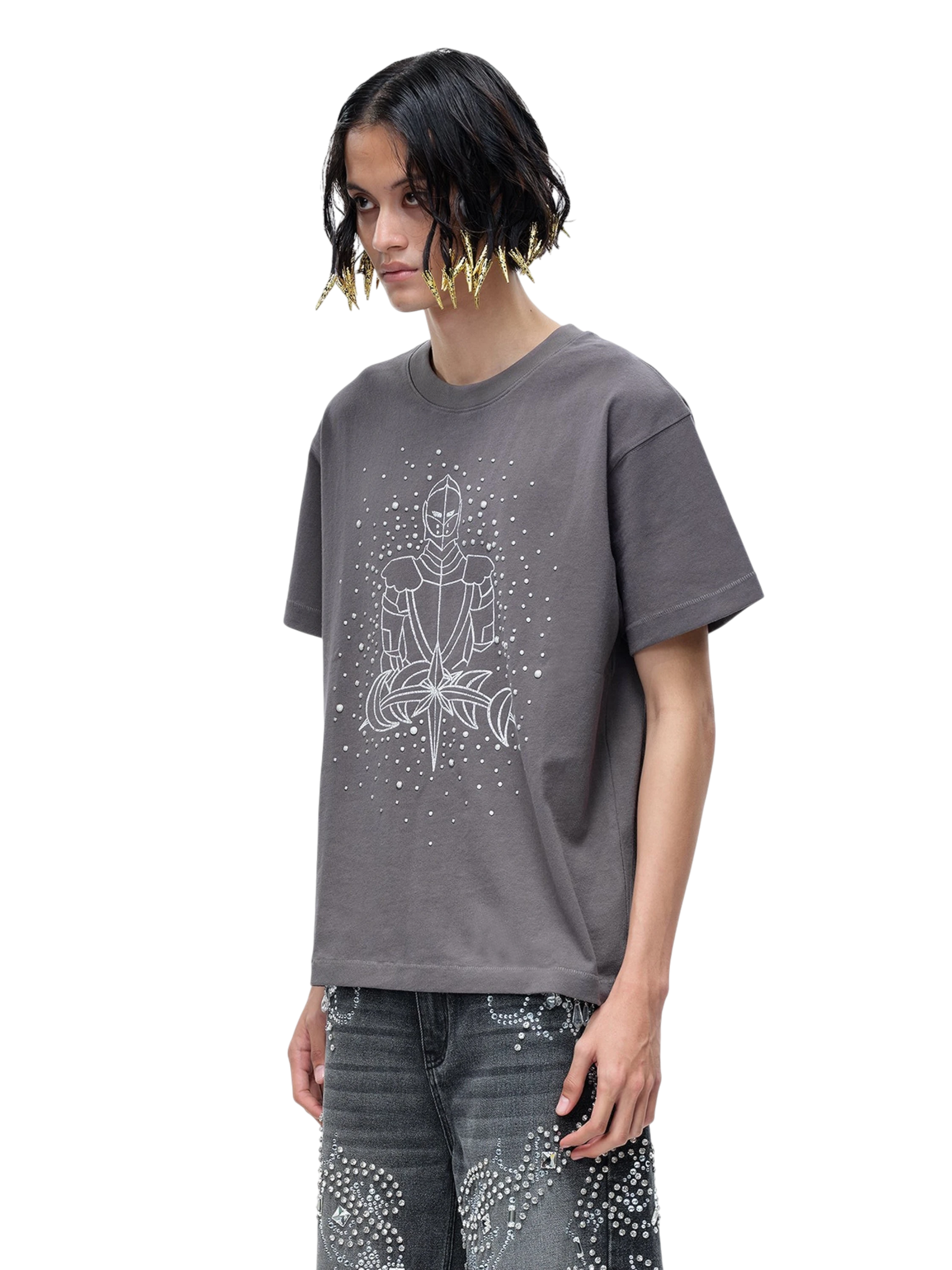 TBHNP Luminous Dawn sketch knight rhinestone t-shirt — men's streetwear graphic tee