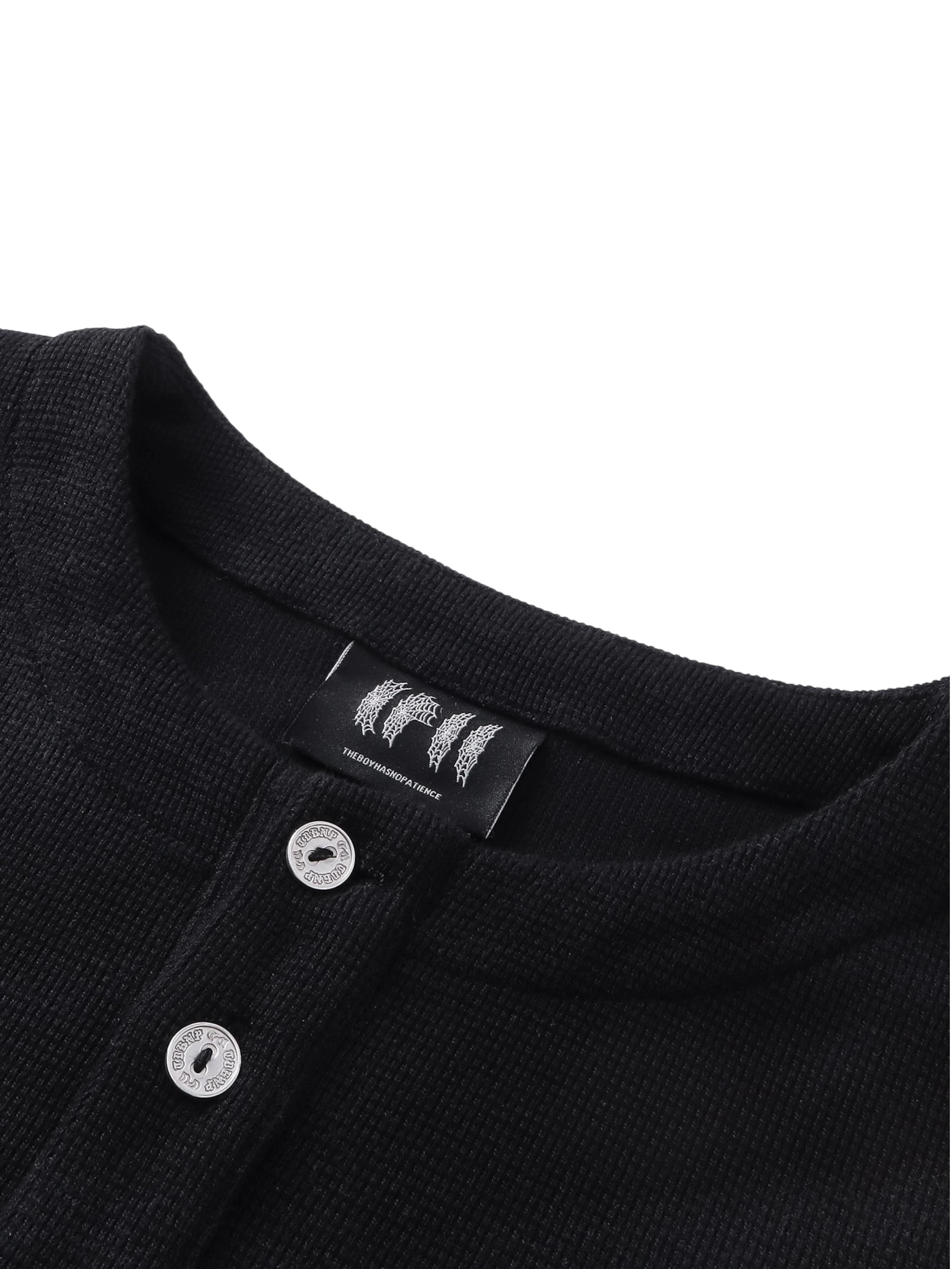 TBHNP Luminous Dawn waffle-knit henley long-sleeve top with metal chest badge — men's streetwear henley