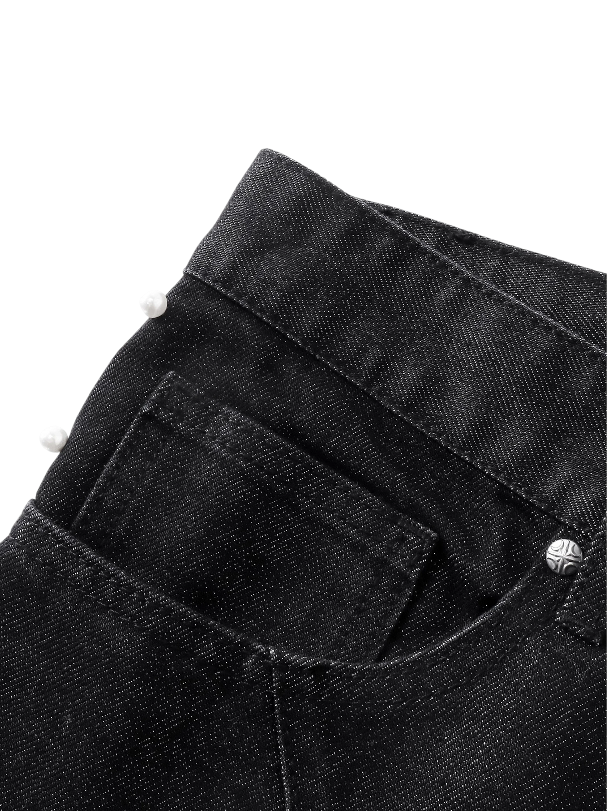 TBHNP Luminous Dawn astral logo coated flare jeans, black — men's streetwear denim