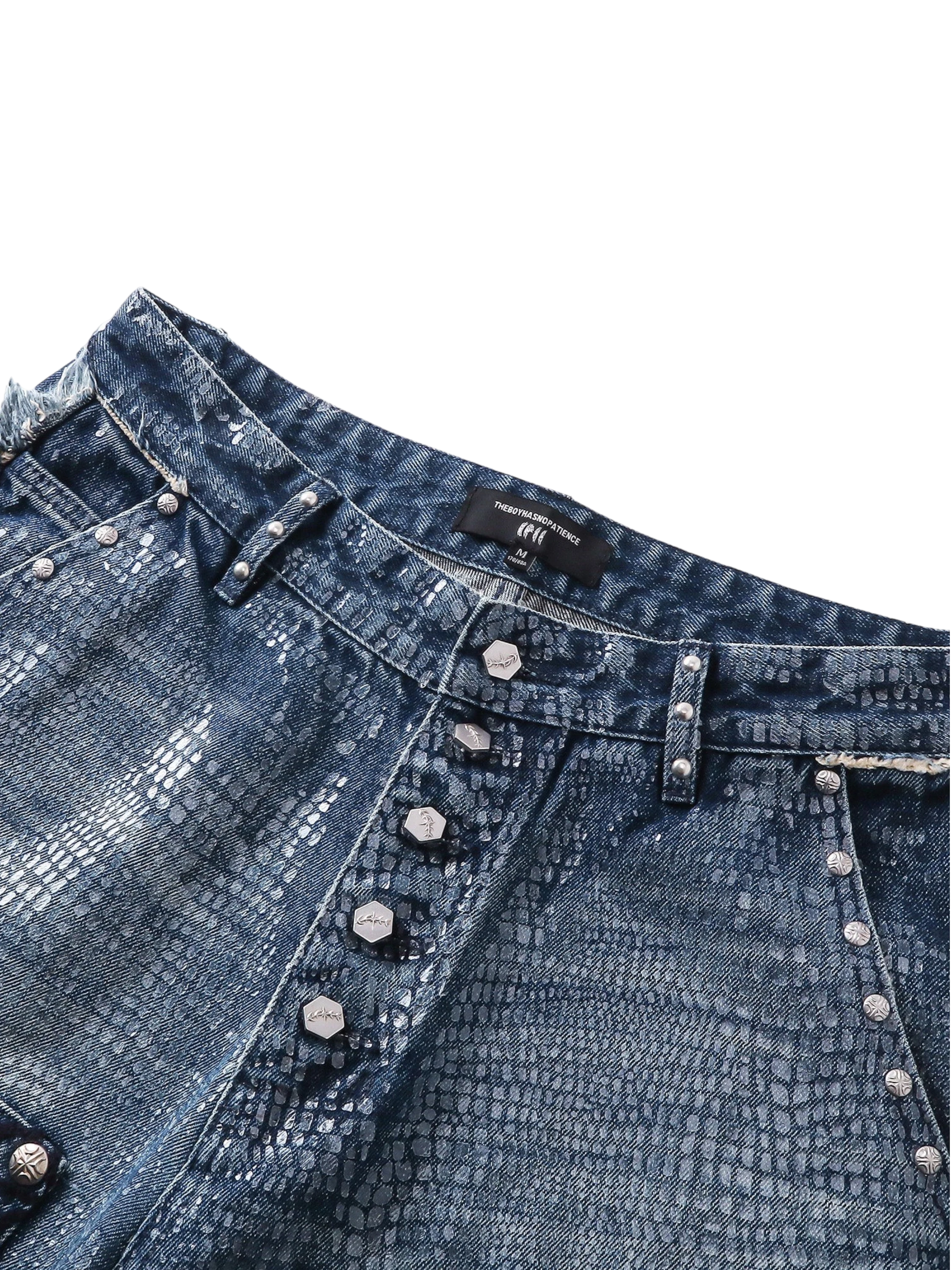 TBHNP Luminous Dawn cobweb fringed baggy jeans — men's streetwear denim