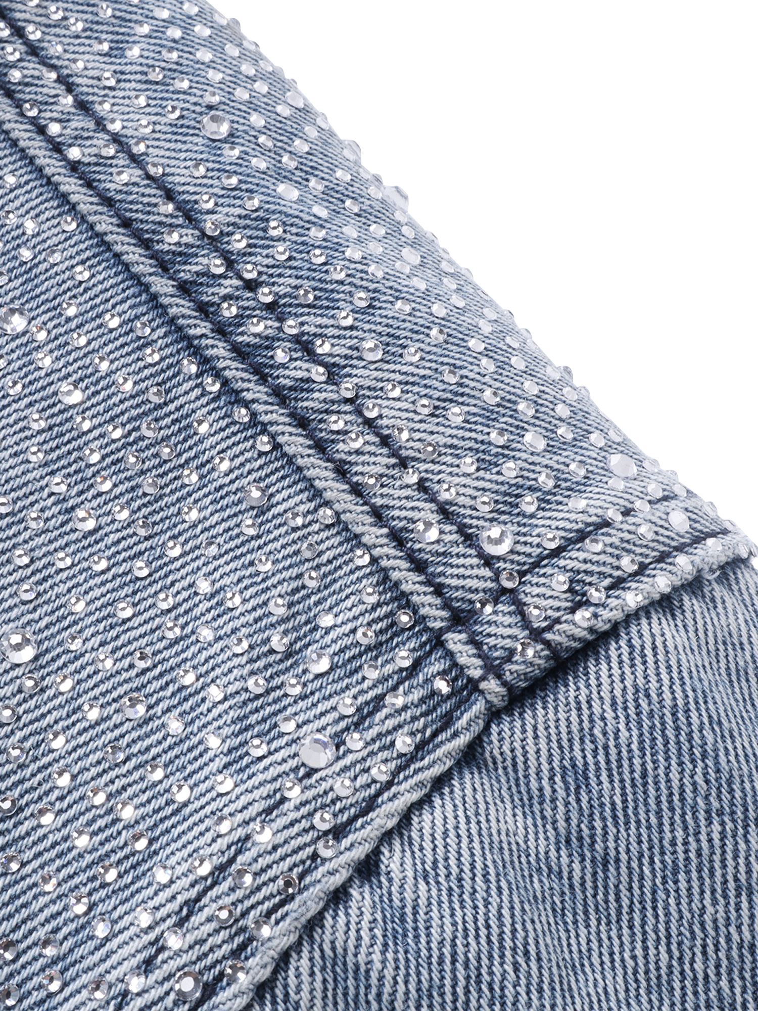 LUMINOUS DAWN RHINESTONE PEARL MESH DENIM JACKET
