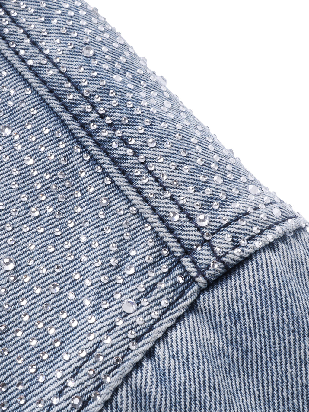 LUMINOUS DAWN RHINESTONE PEARL MESH DENIM JACKET