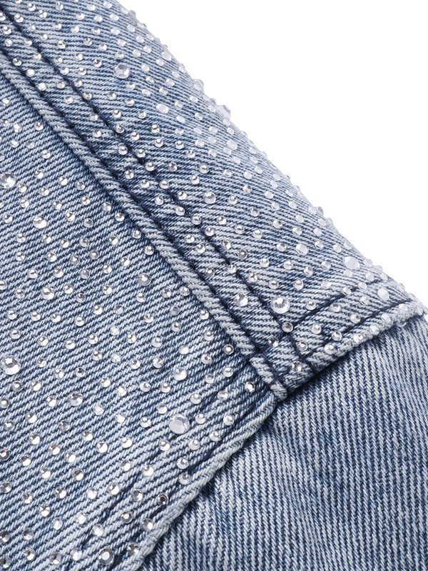 LUMINOUS DAWN RHINESTONE PEARL MESH DENIM JACKET