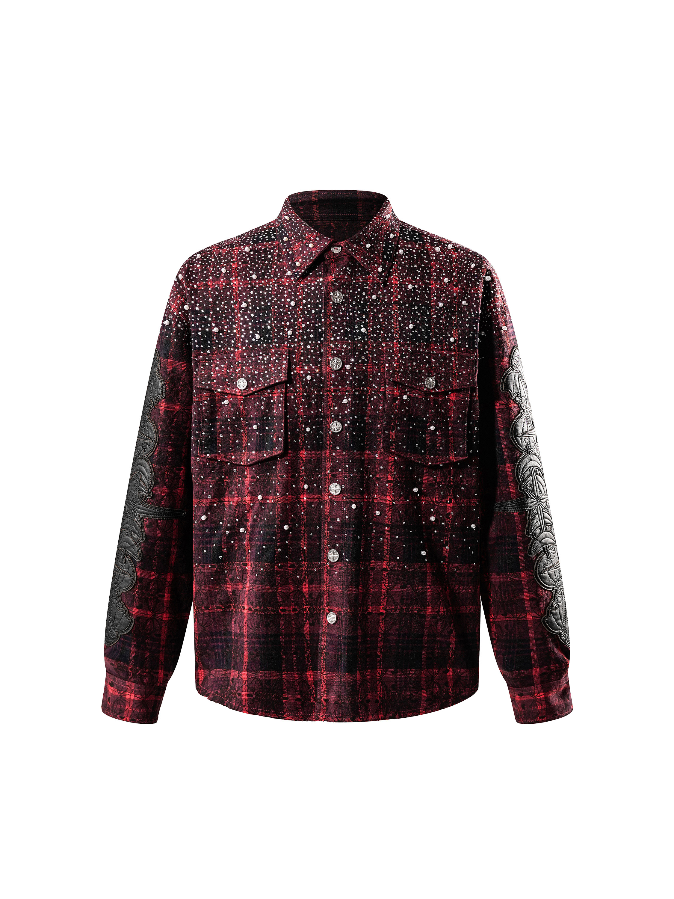 LUMINOUS DAWN RHINESTONE PEARL BAT PATTERN L-S SHIRT