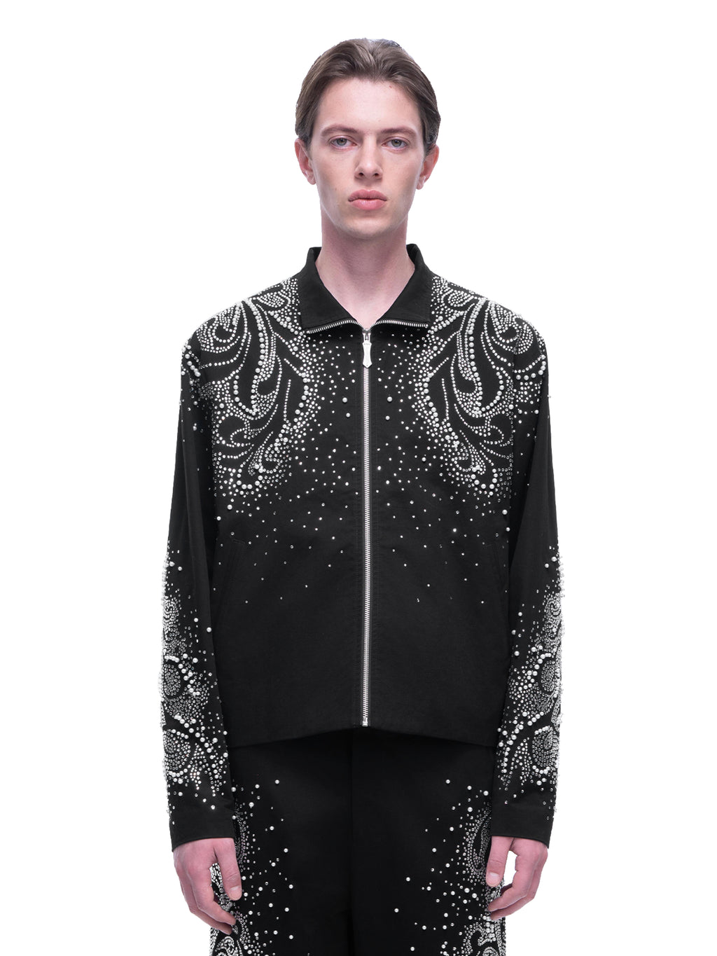 LUMINOUS DAWN PEARL RHINESTONE ZIP JACKET