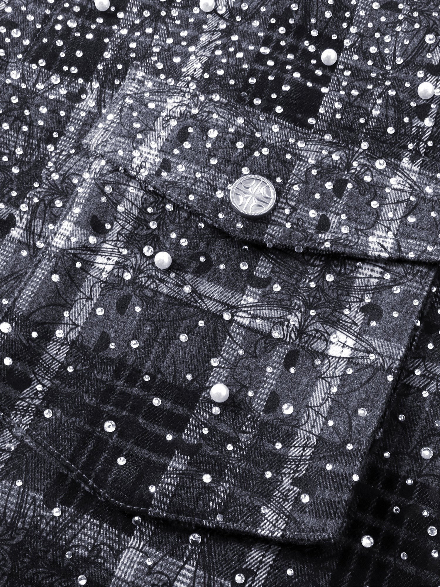 TBHNP Luminous Dawn rhinestone bat pattern plaid flannel shirt — men's gothic streetwear button-up