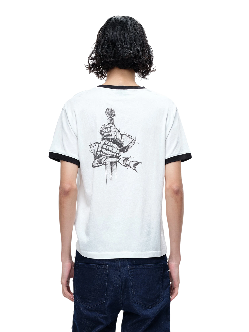 TBHNP Luminous Dawn sketch knight rhinestone ringer tee — men's streetwear graphic tee