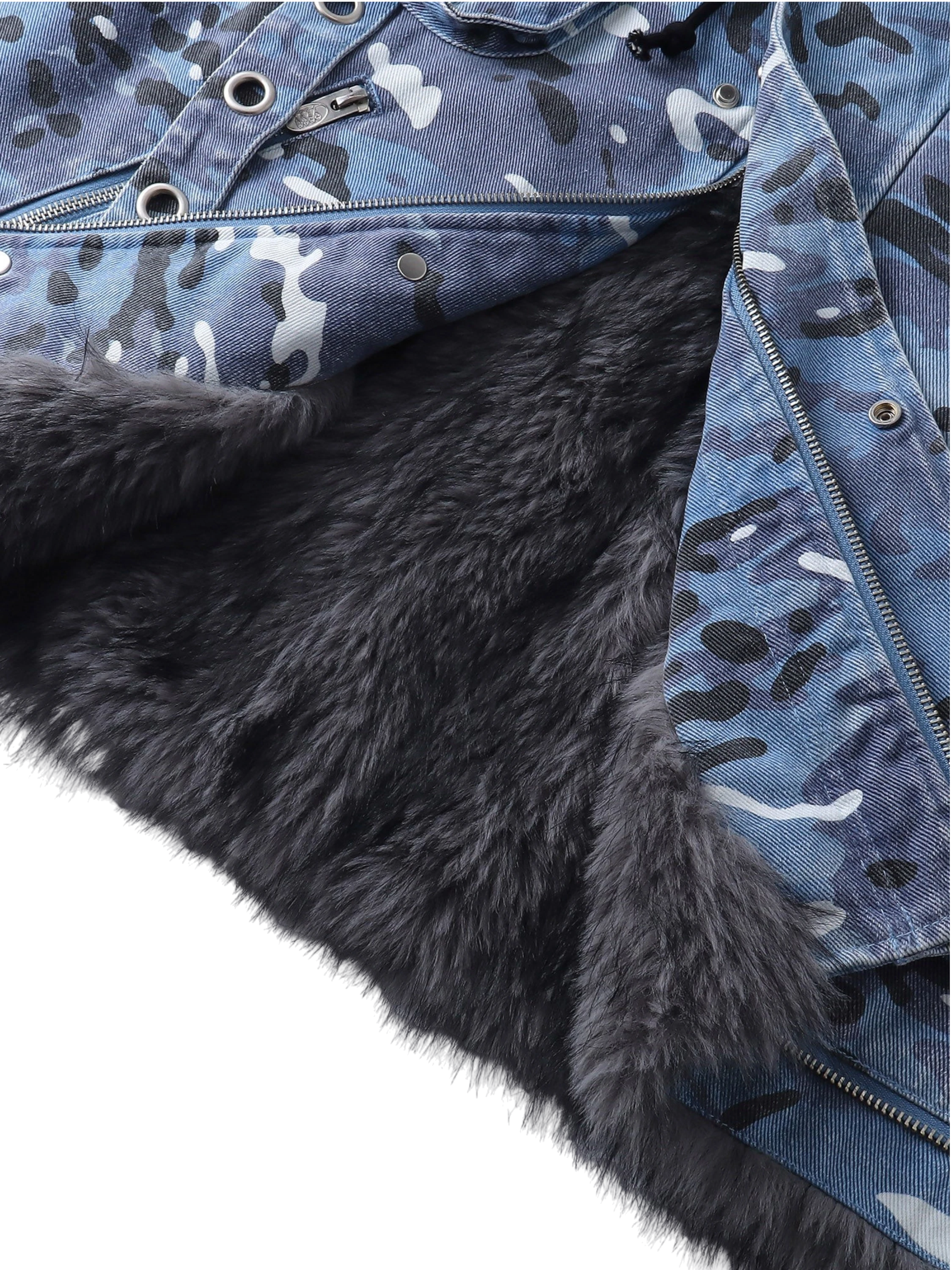 TBHNP Eclipse of the Blood Moon blue camo padded fur-collar jacket — men's streetwear jacket