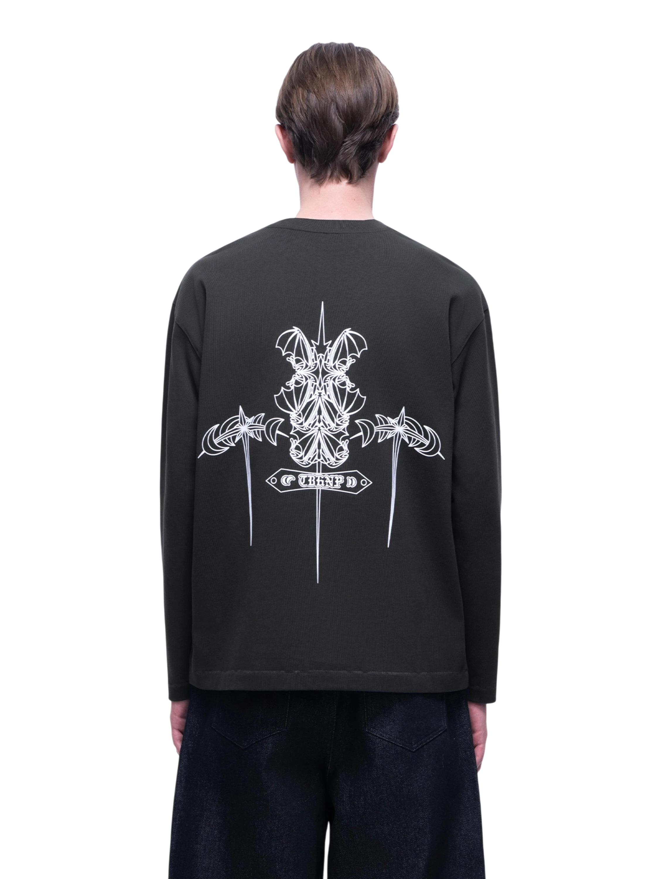 TBHNP Luminous Dawn flocked logo long-sleeve tee — men's streetwear graphic tee