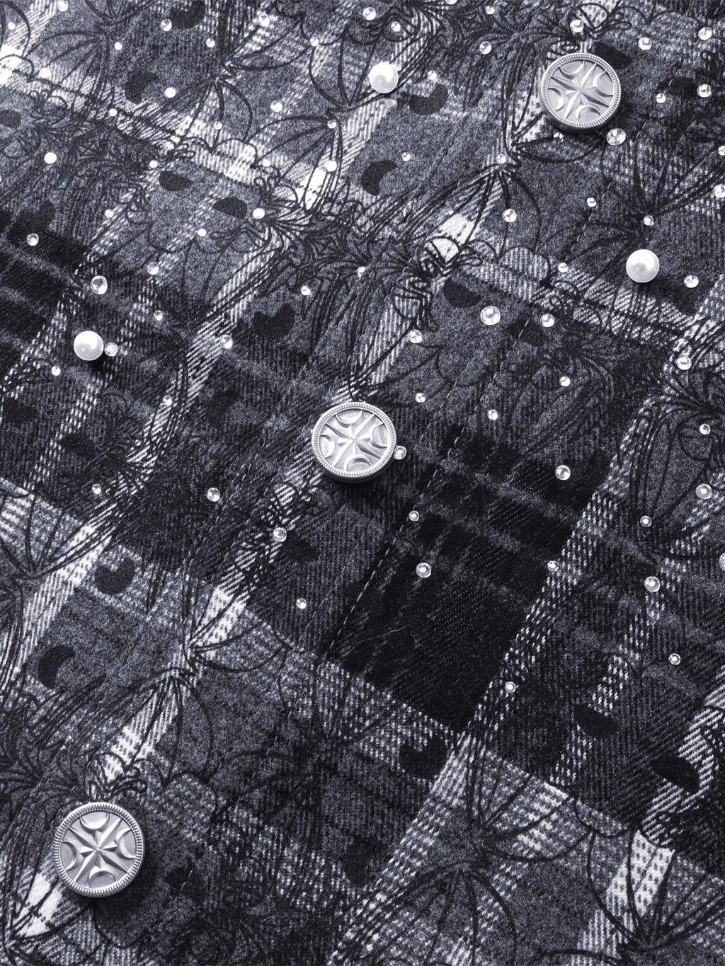 LUMINOUS DAWN RHINESTONE BAT PATTERN PLAID SHIRT