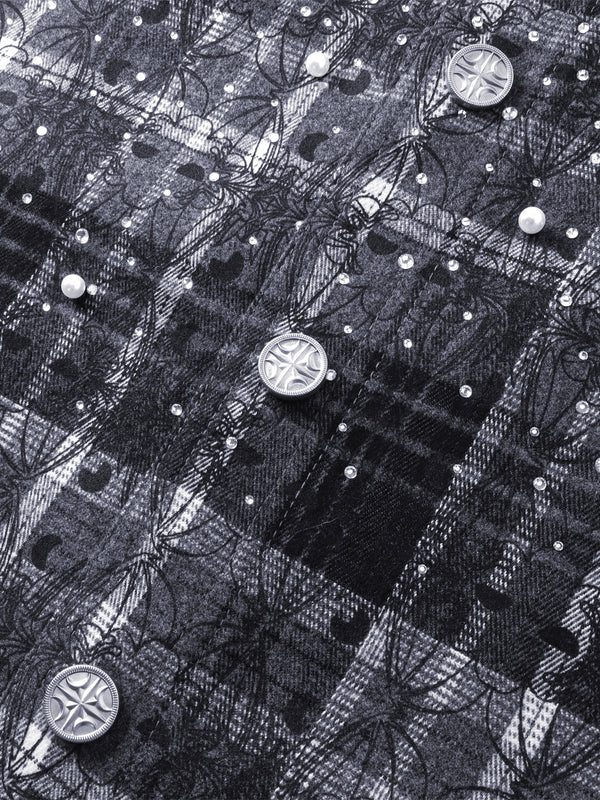 LUMINOUS DAWN RHINESTONE PEARL BAT PATTERN L-S SHIRT