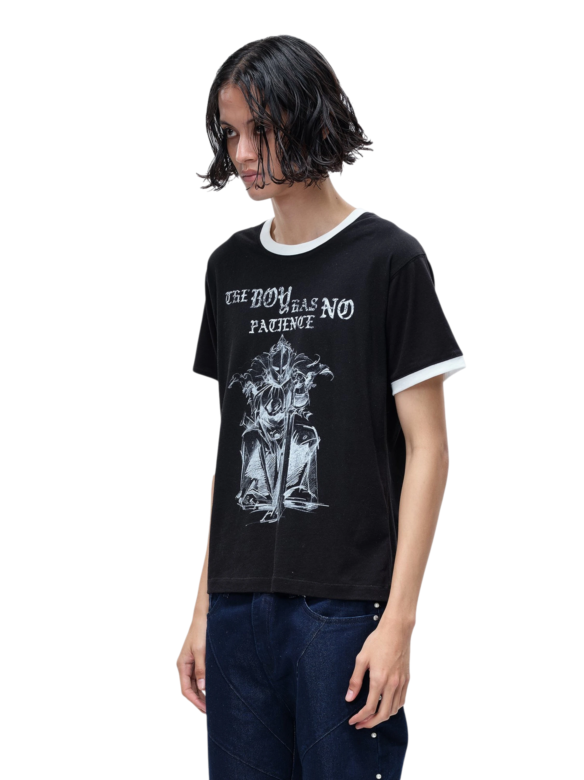TBHNP Luminous Dawn sketch knight rhinestone ringer tee — men's streetwear graphic tee