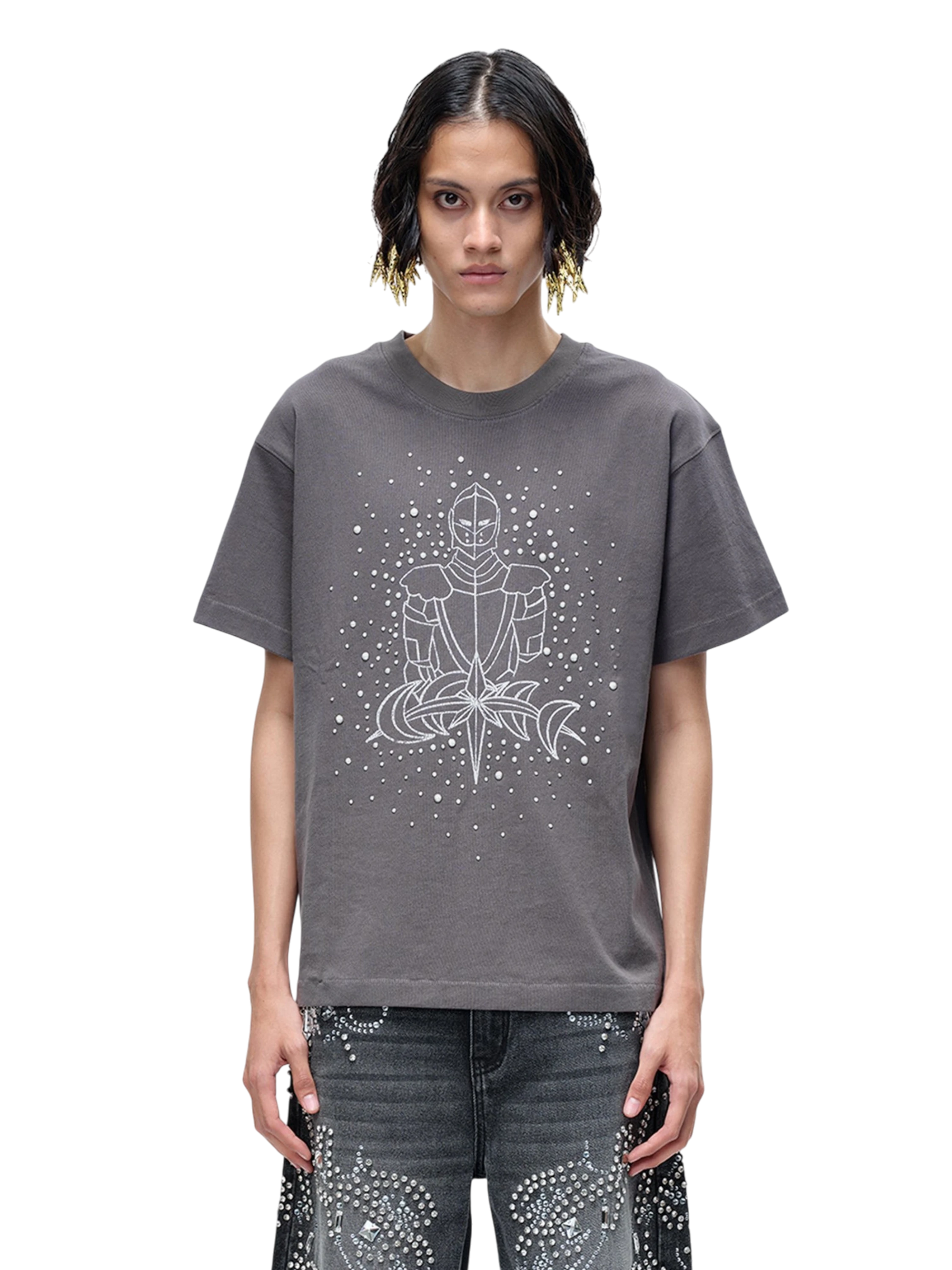 TBHNP Luminous Dawn sketch knight rhinestone t-shirt — men's streetwear graphic tee