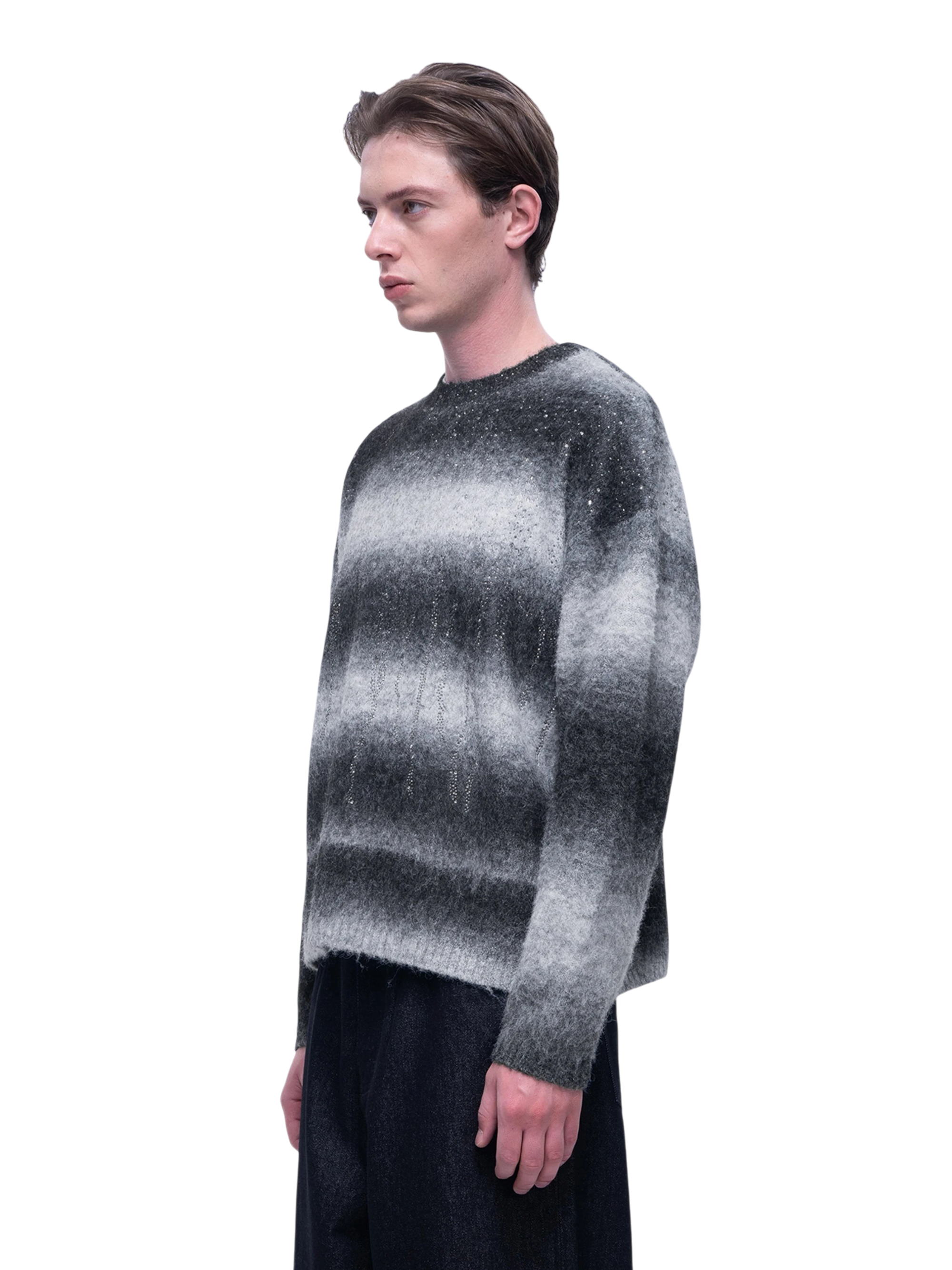 TBHNP Luminous Dawn rhinestone mohair knit sweater — men's streetwear fuzzy knit jumper