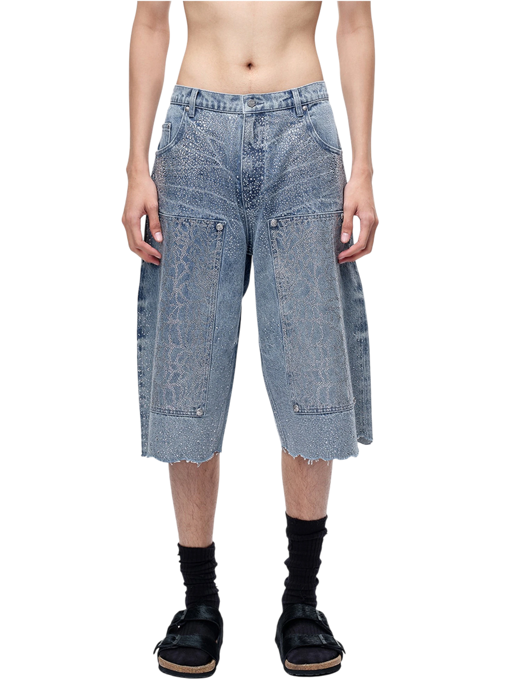 TBHNP Luminous Dawn cobweb rhinestone cropped jeans — men's streetwear denim