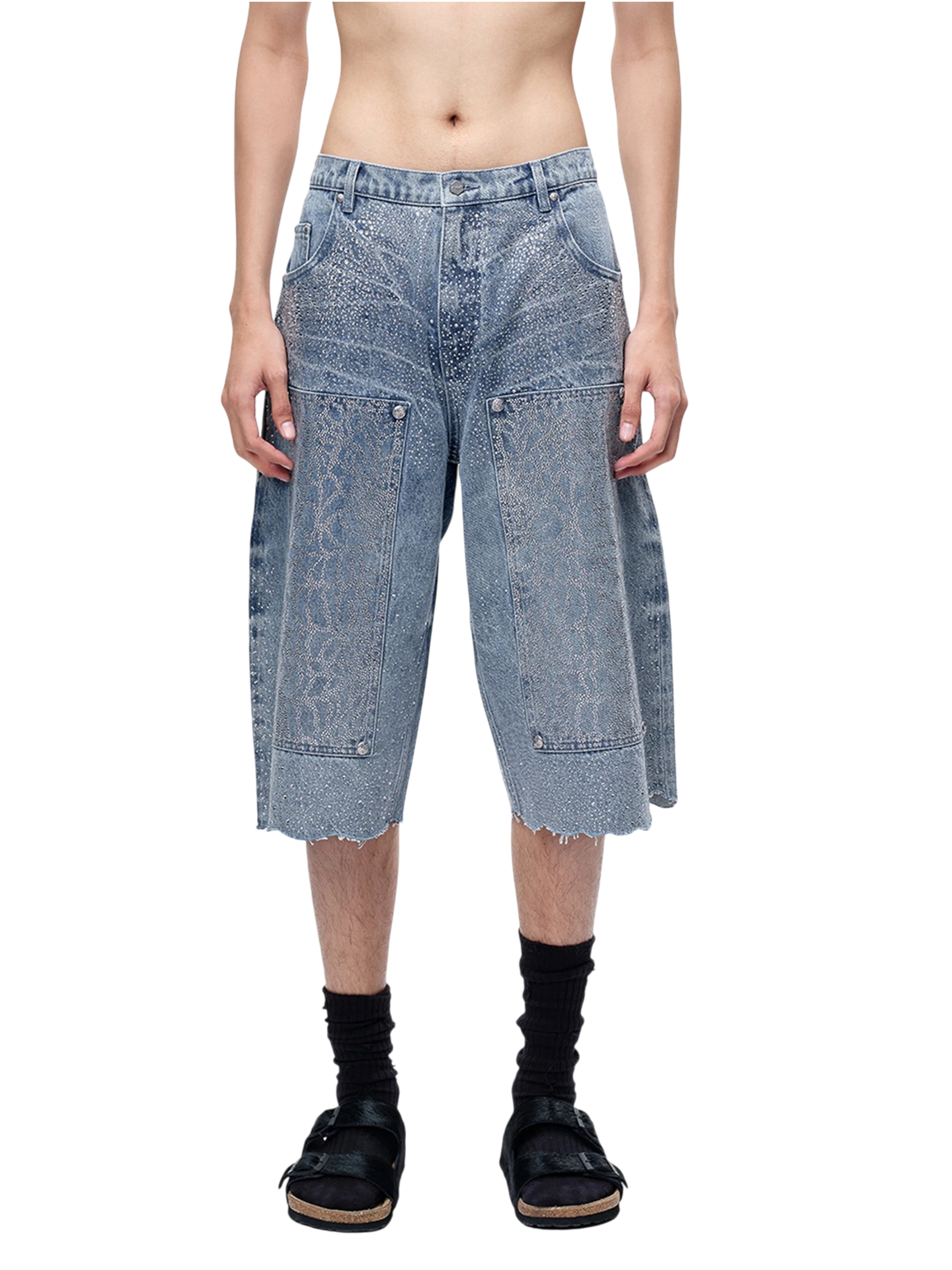 TBHNP Luminous Dawn cobweb rhinestone cropped jeans — men's streetwear denim