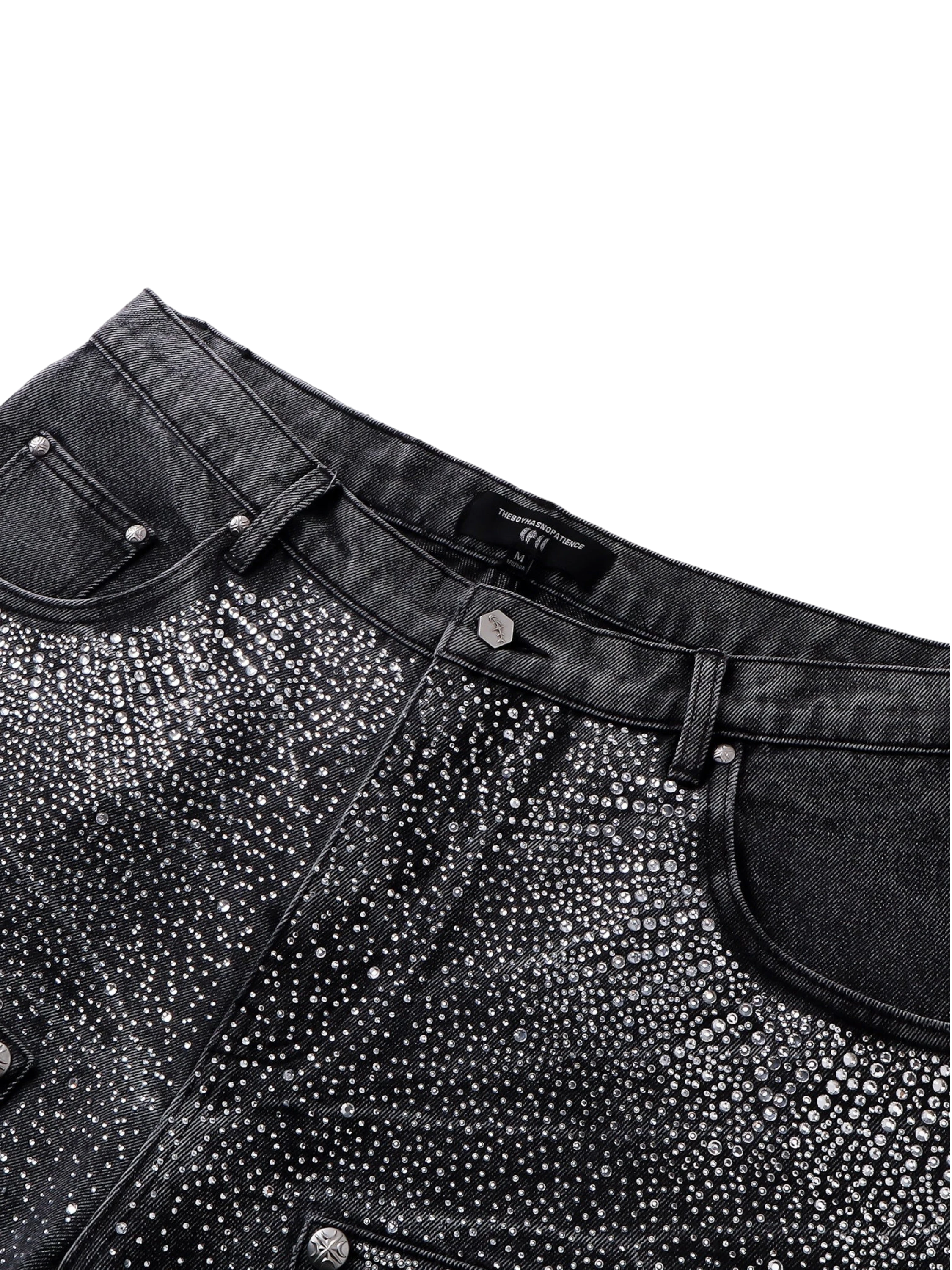 TBHNP Luminous Dawn cobweb rhinestone cropped jeans — men's streetwear denim