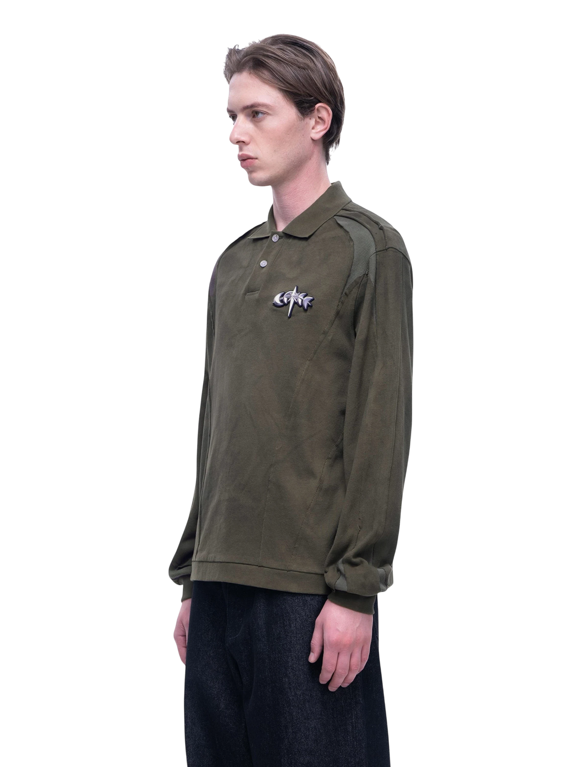 TBHNP Luminous Dawn structured seam long-sleeve polo shirt — men's streetwear polo