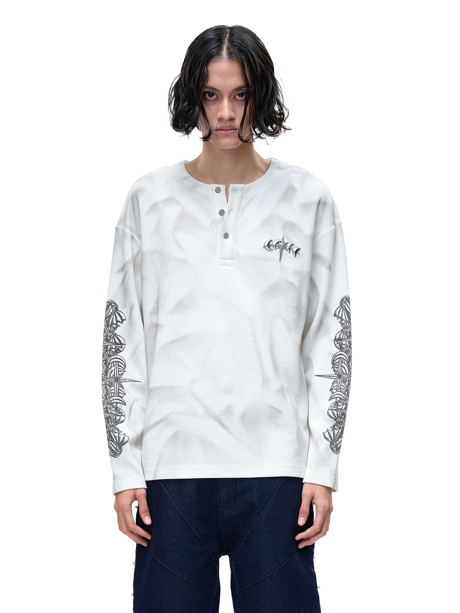LUMINOUS DAWN WAFFLE-KNIT L-S TEE