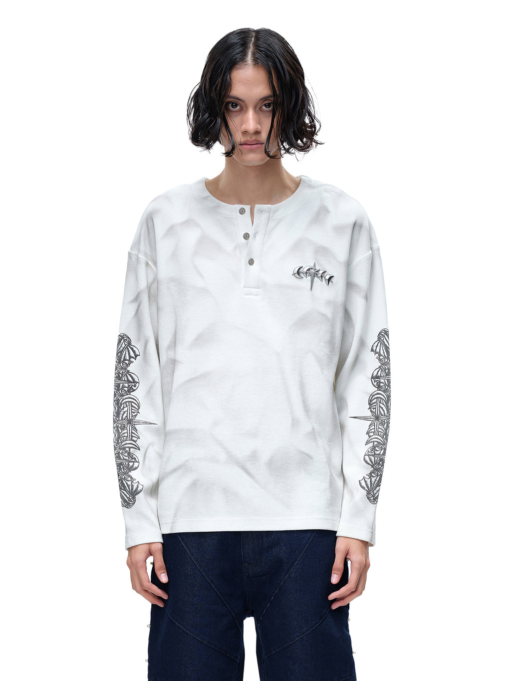 LUMINOUS DAWN WAFFLE-KNIT L-S TEE