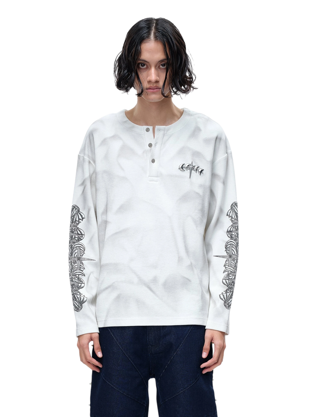 LUMINOUS DAWN MAGLIA HENLEY A MANICHE LUNGHE IN WAFFLE-KNIT