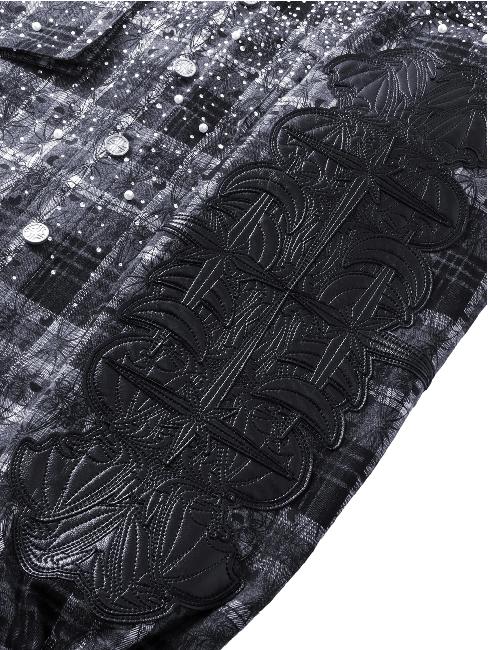 TBHNP Luminous Dawn rhinestone bat pattern plaid flannel shirt — men's gothic streetwear button-up
