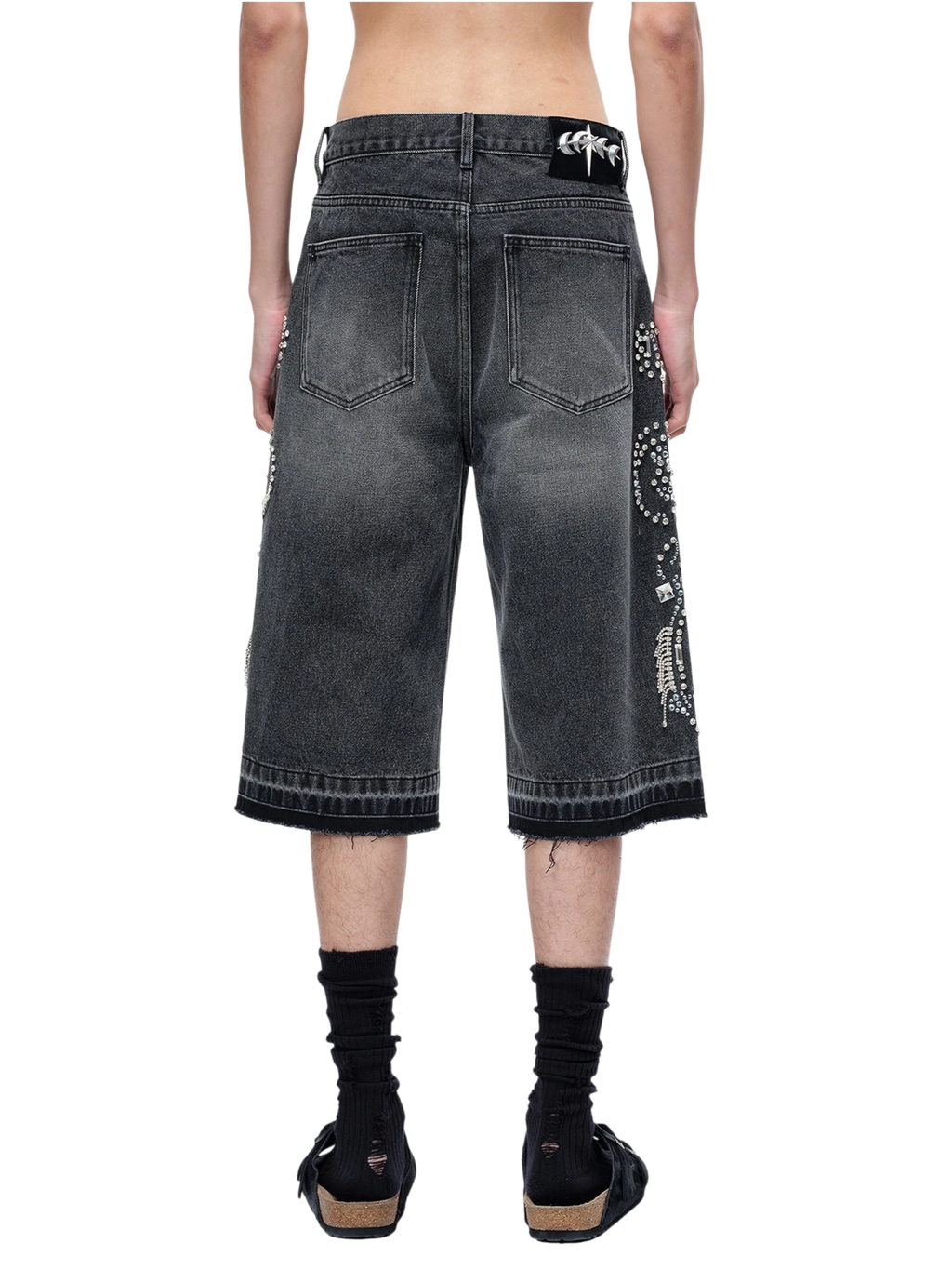 TBHNP Luminous Dawn rhinestone vine cropped wide-leg jeans — men's streetwear denim
