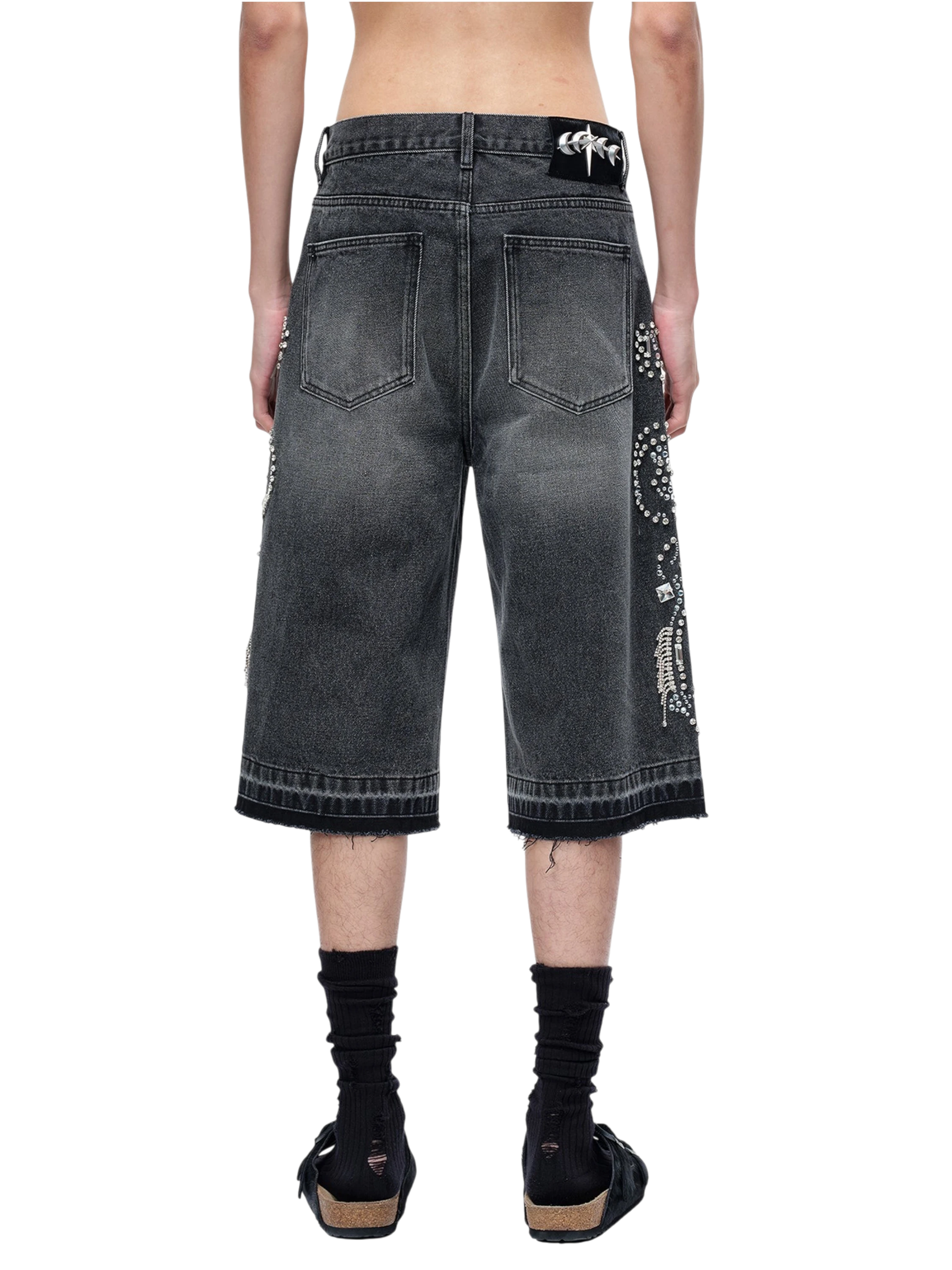 TBHNP Luminous Dawn rhinestone vine cropped wide-leg jeans — men's streetwear denim