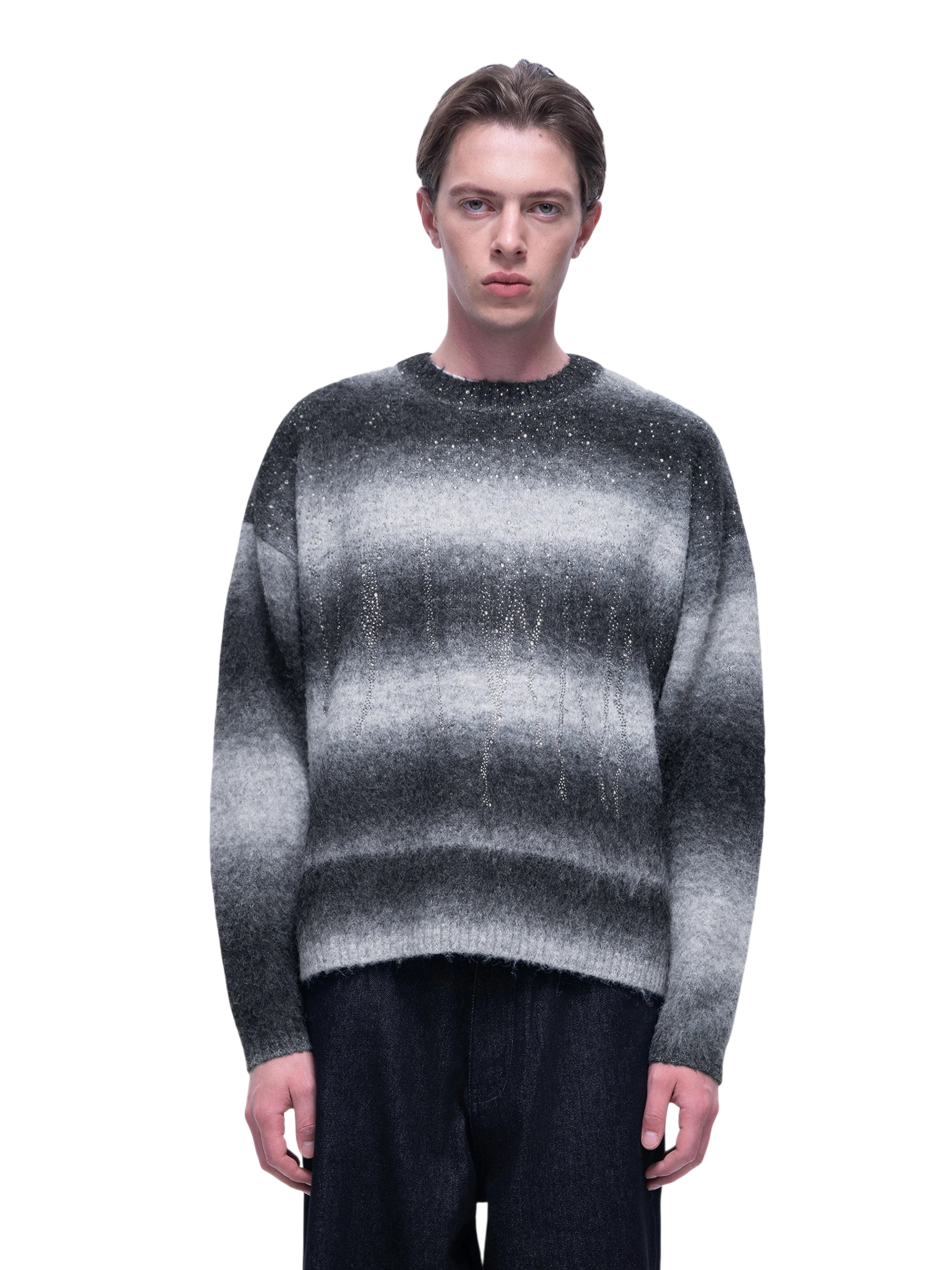 TBHNP Luminous Dawn rhinestone mohair knit sweater — men's streetwear fuzzy knit jumper