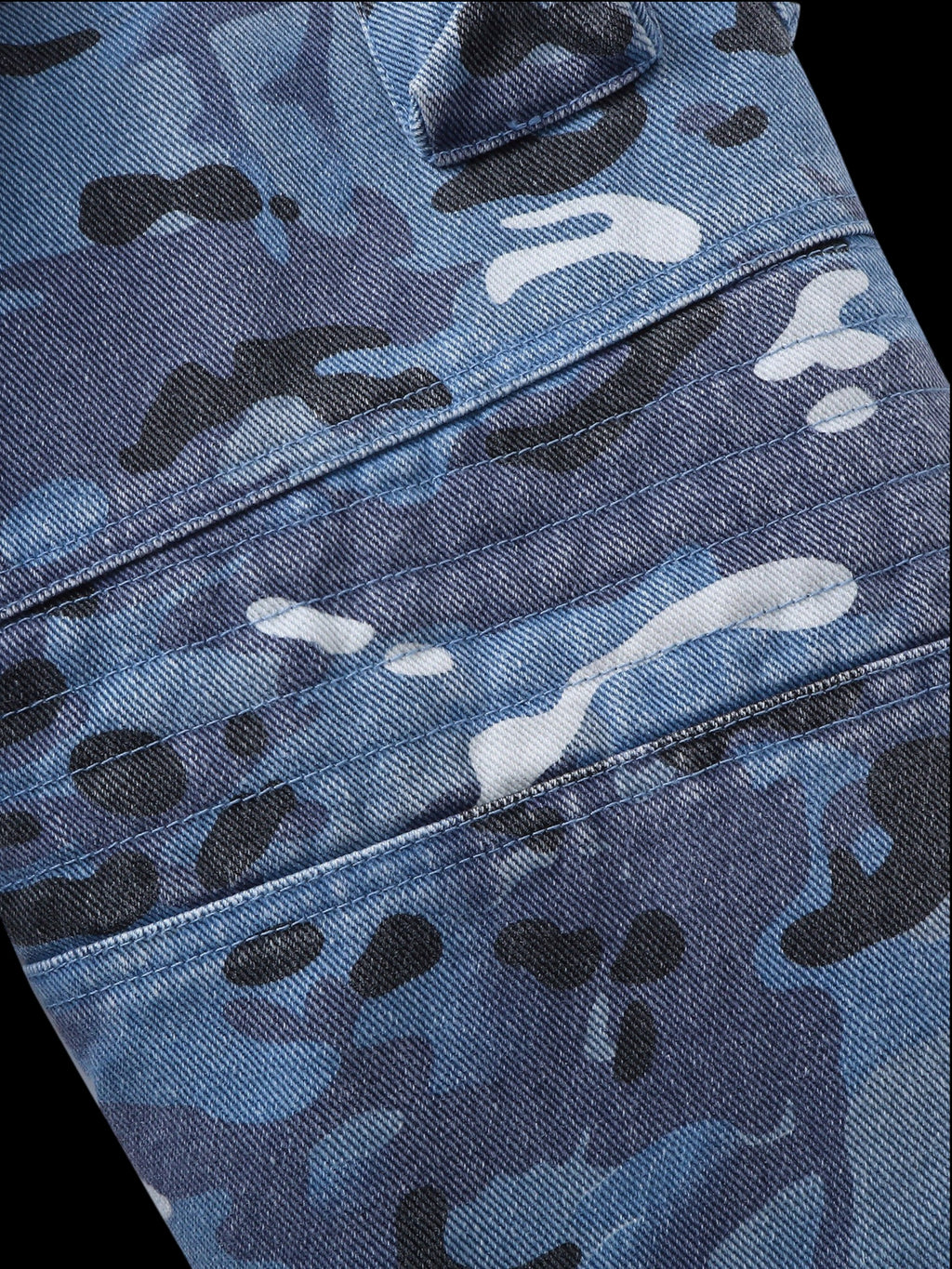 TBHNP Eclipse of the Blood Moon blue camo padded fur-collar jacket — men's streetwear jacket