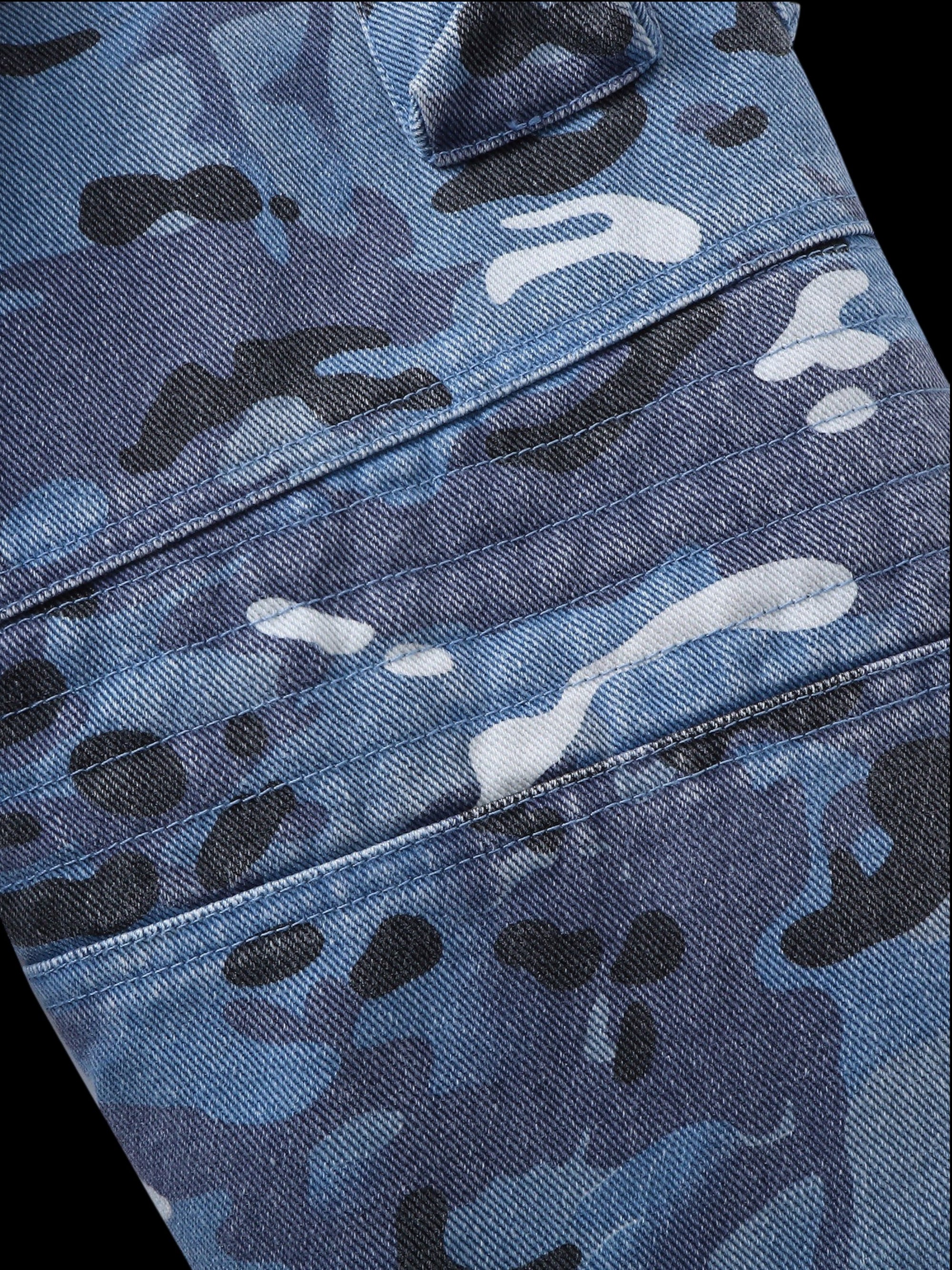 TBHNP Eclipse of the Blood Moon blue camo padded fur-collar jacket — men's streetwear jacket