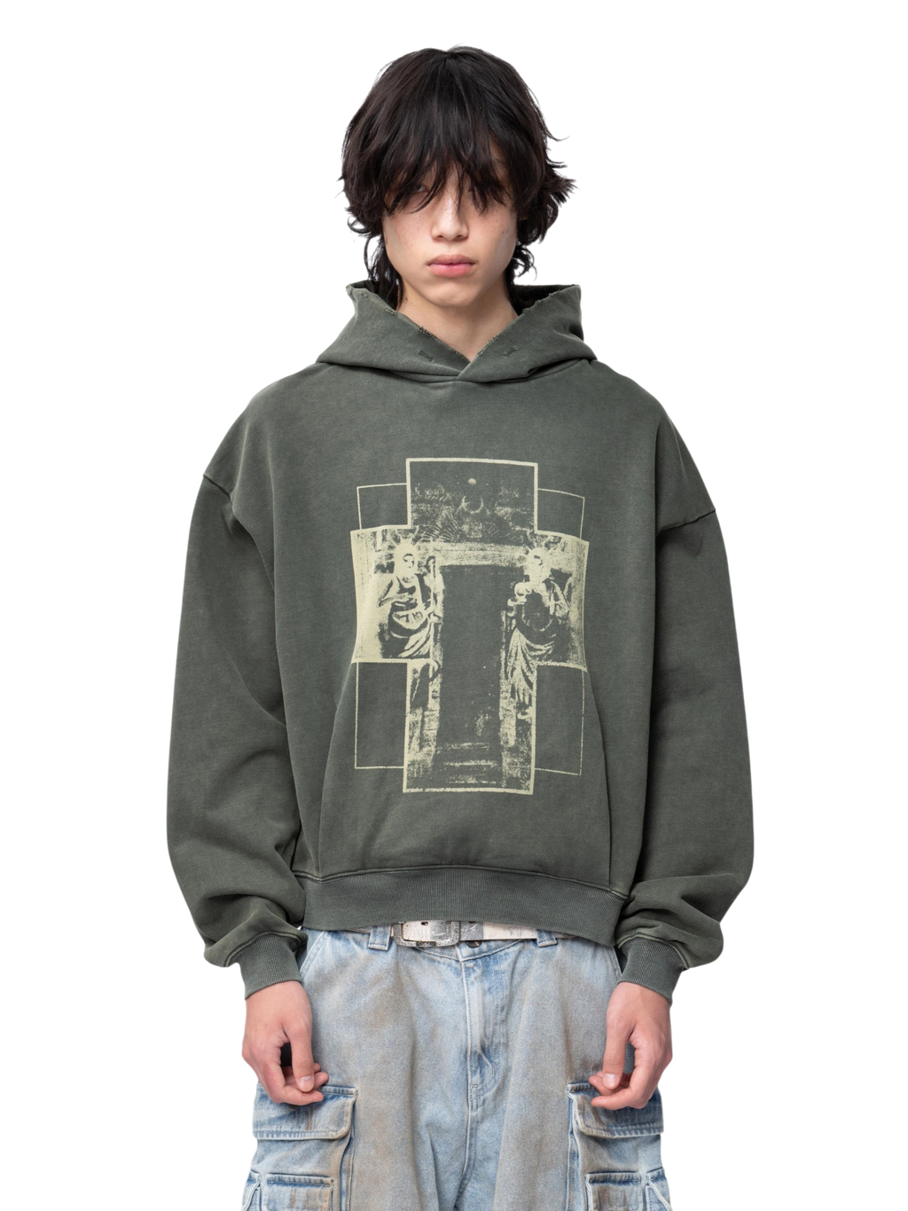 DISCIPLE DOUBLE SAINTS DISCHARGE-PRINT HOODIE