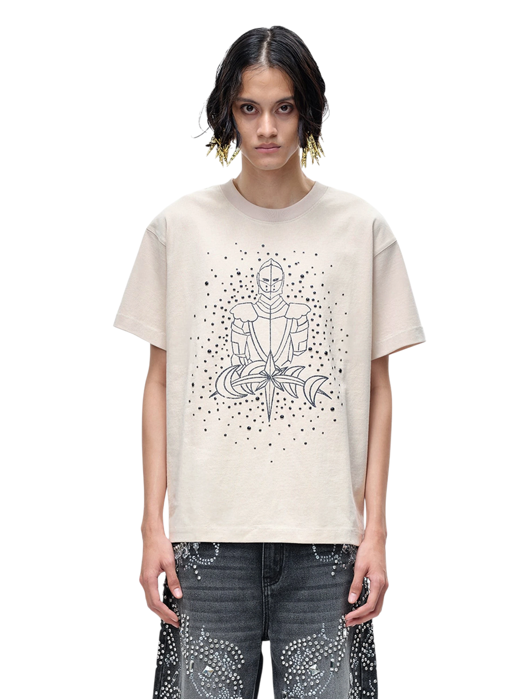 TBHNP Luminous Dawn sketch knight rhinestone t-shirt — men's streetwear graphic tee