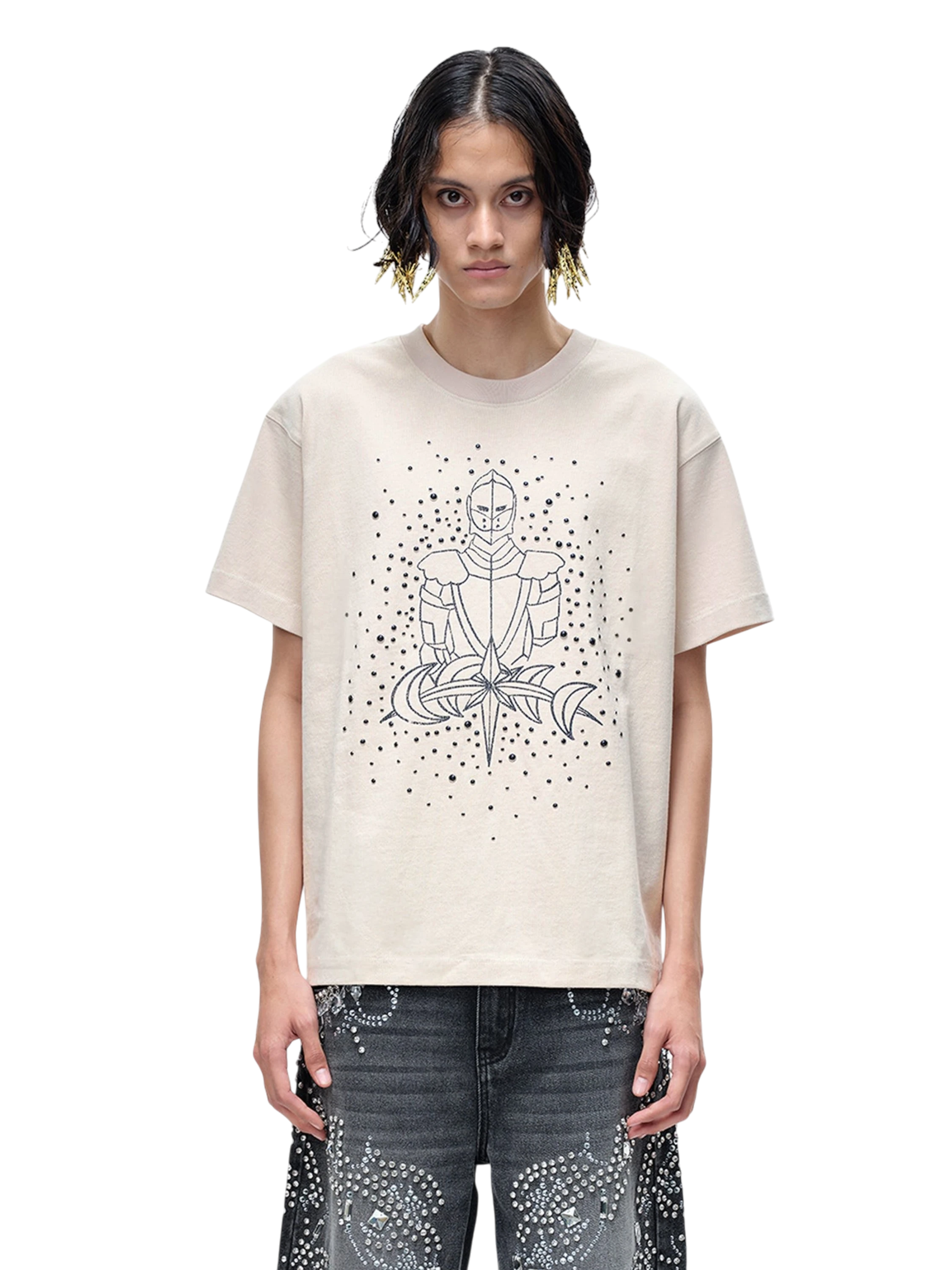TBHNP Luminous Dawn sketch knight rhinestone t-shirt — men's streetwear graphic tee