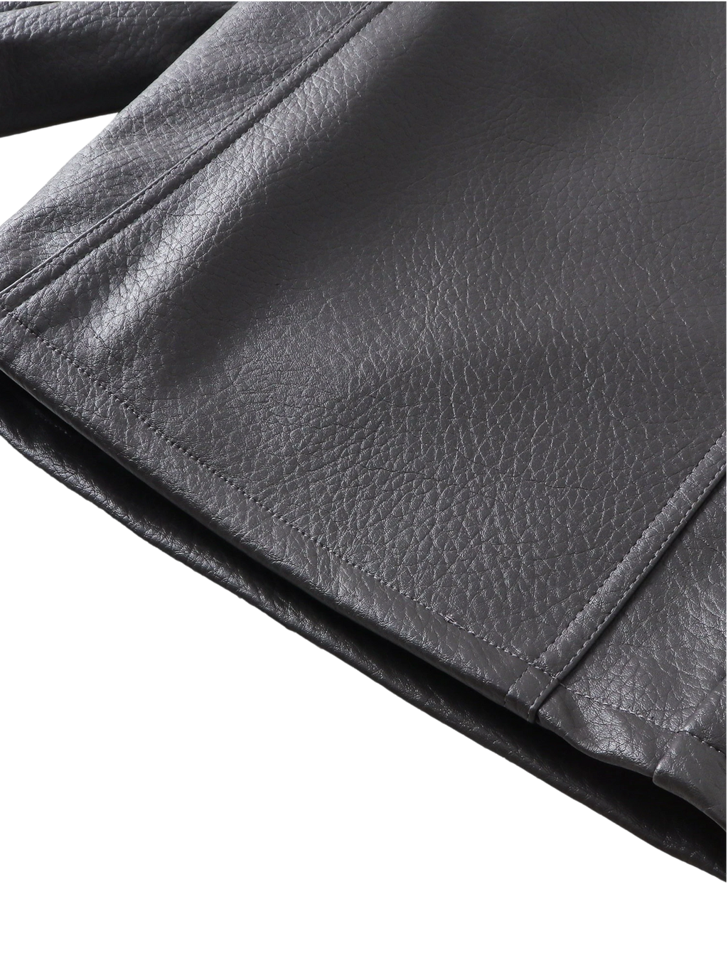 Close-up of the pocket on TBHNP black faux-leather shorts — men's streetwear detail