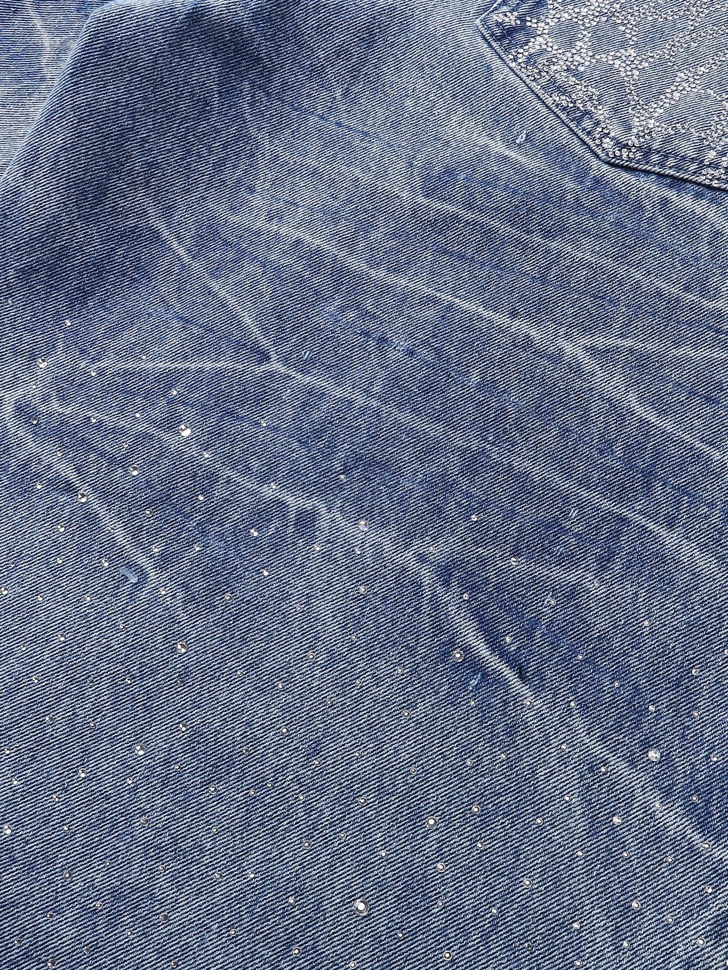 TBHNP Luminous Dawn cobweb rhinestone cropped jeans — men's streetwear denim