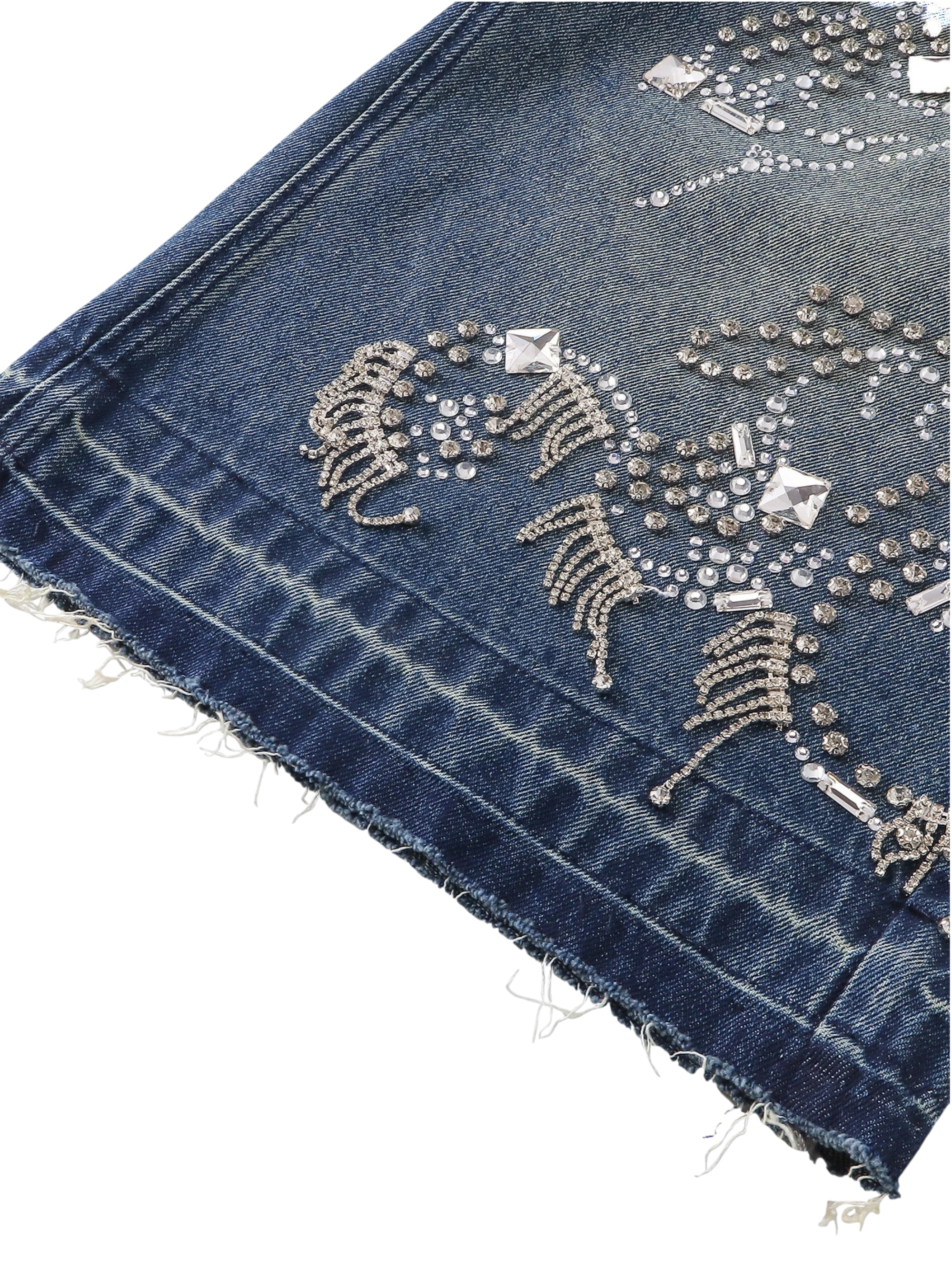 TBHNP Luminous Dawn rhinestone vine cropped wide-leg jeans — men's streetwear denim