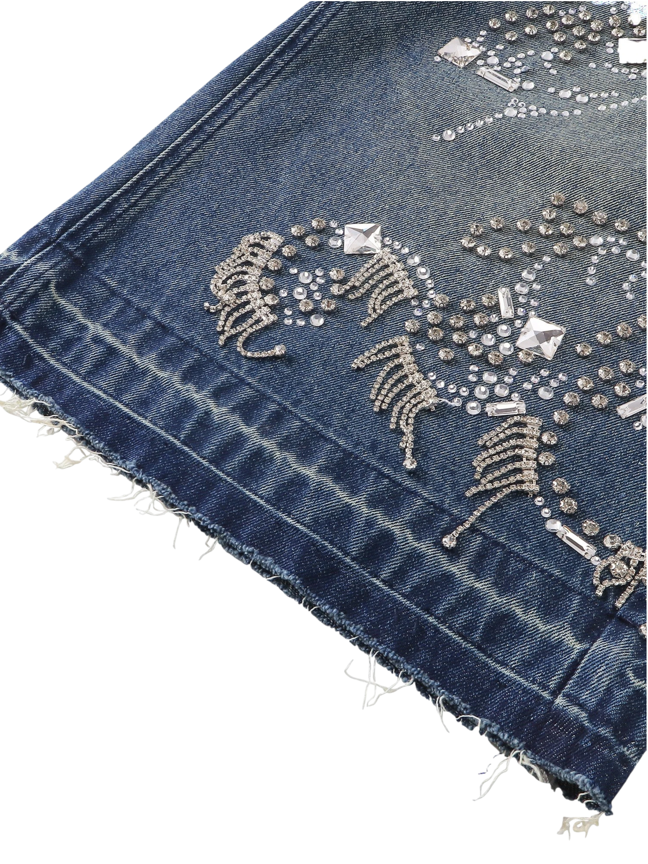 TBHNP Luminous Dawn rhinestone vine cropped wide-leg jeans — men's streetwear denim