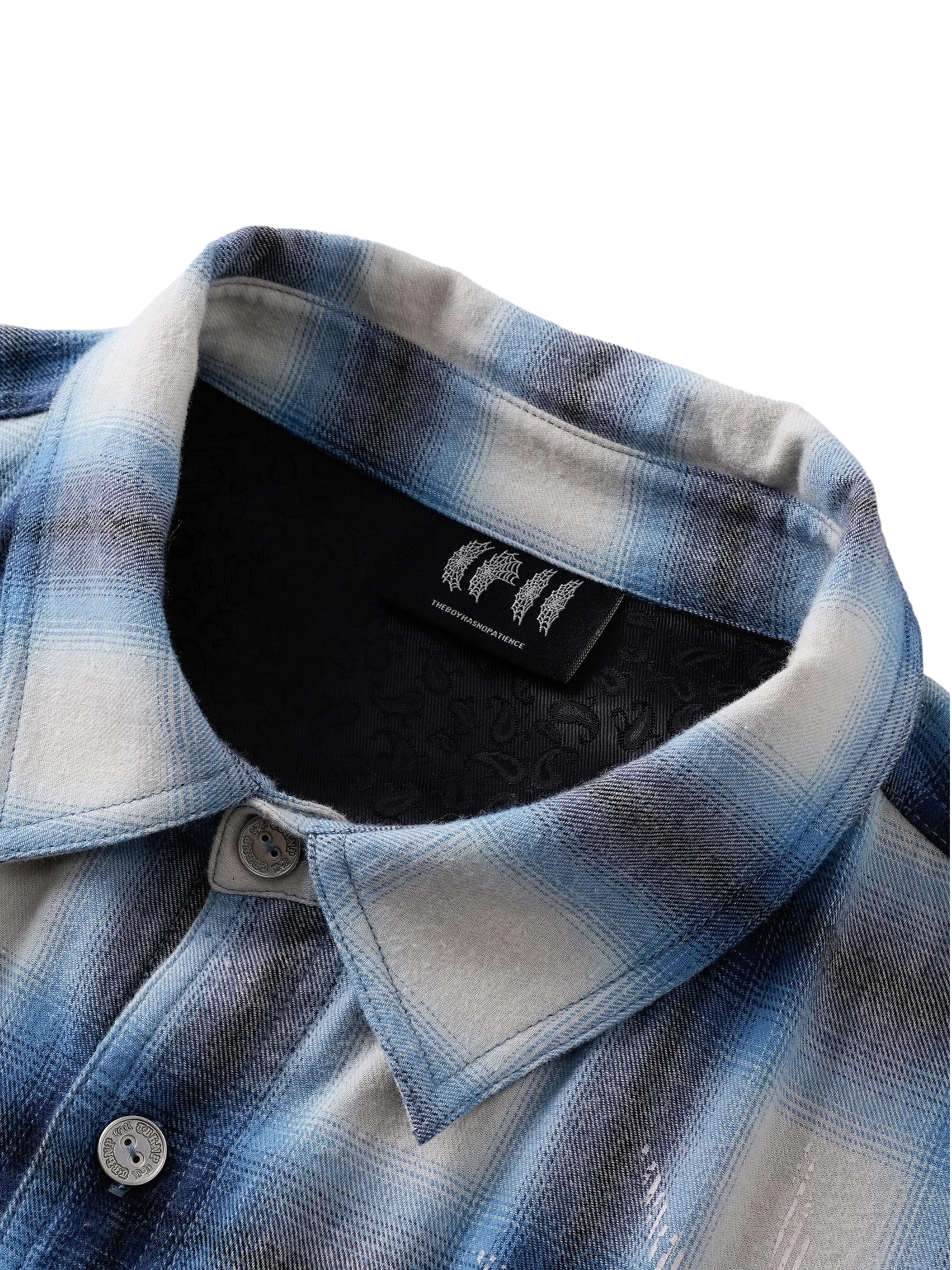 TBHNP Disciple Double Saint rhinestone plaid flannel shirt — men's gothic streetwear button-up