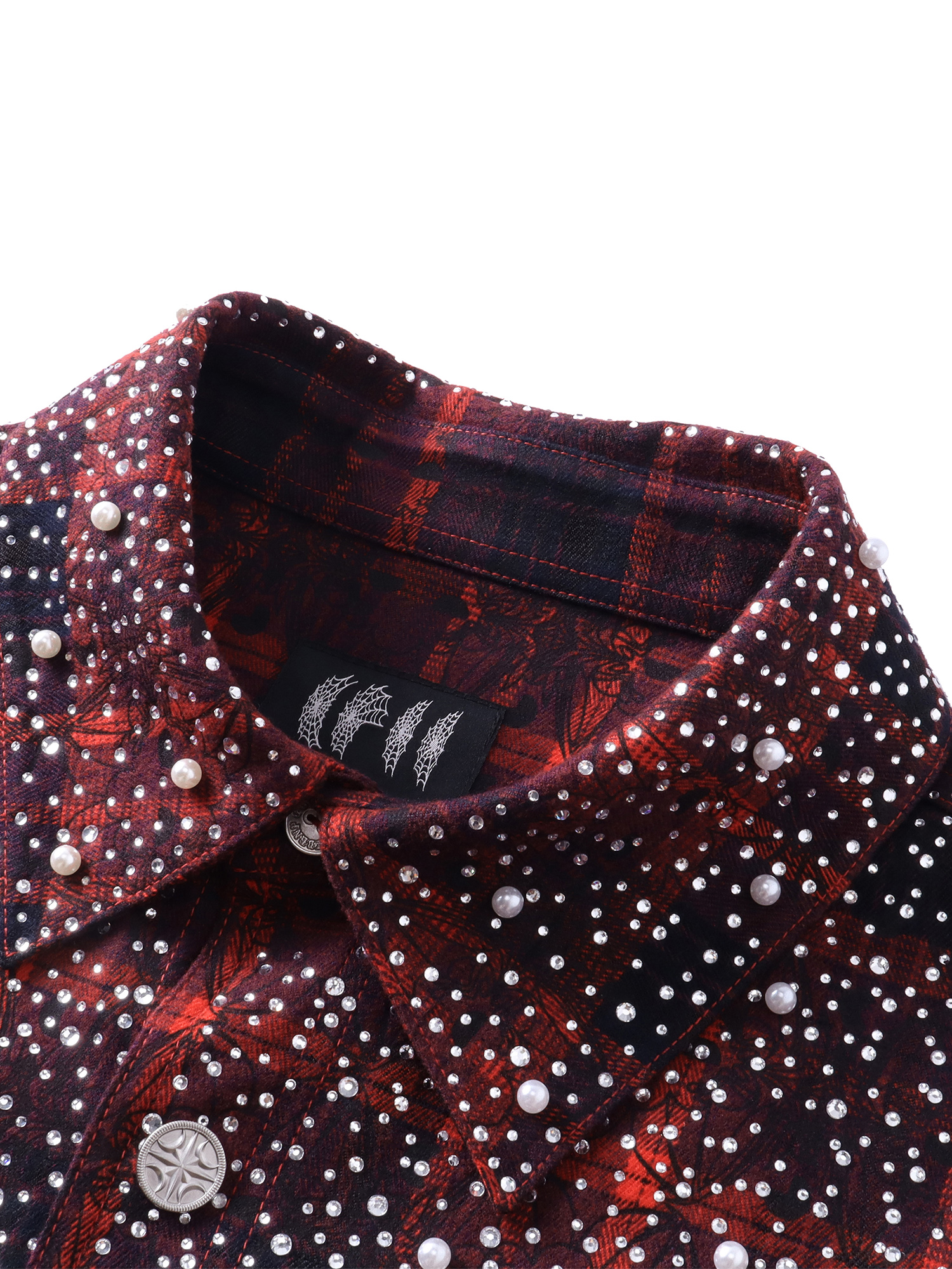 LUMINOUS DAWN RHINESTONE PEARL BAT PATTERN L-S SHIRT