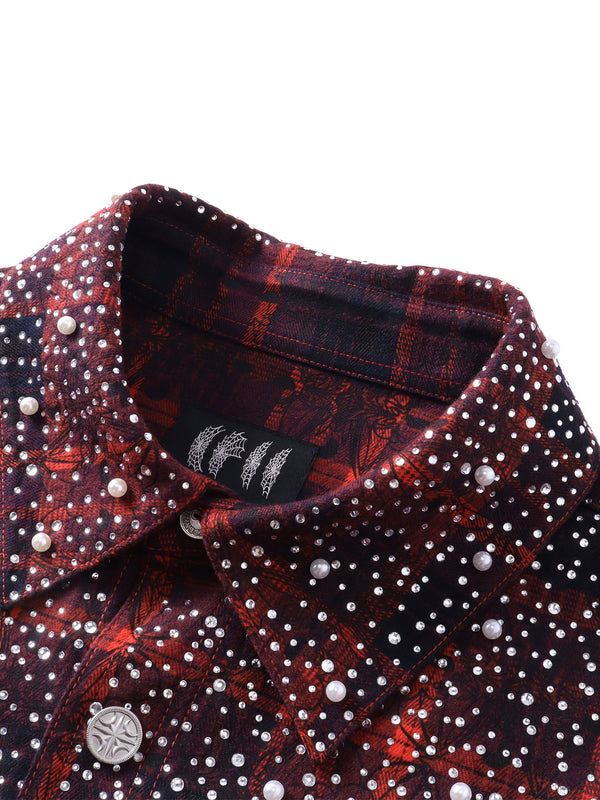 LUMINOUS DAWN RHINESTONE PEARL BAT PATTERN L-S SHIRT