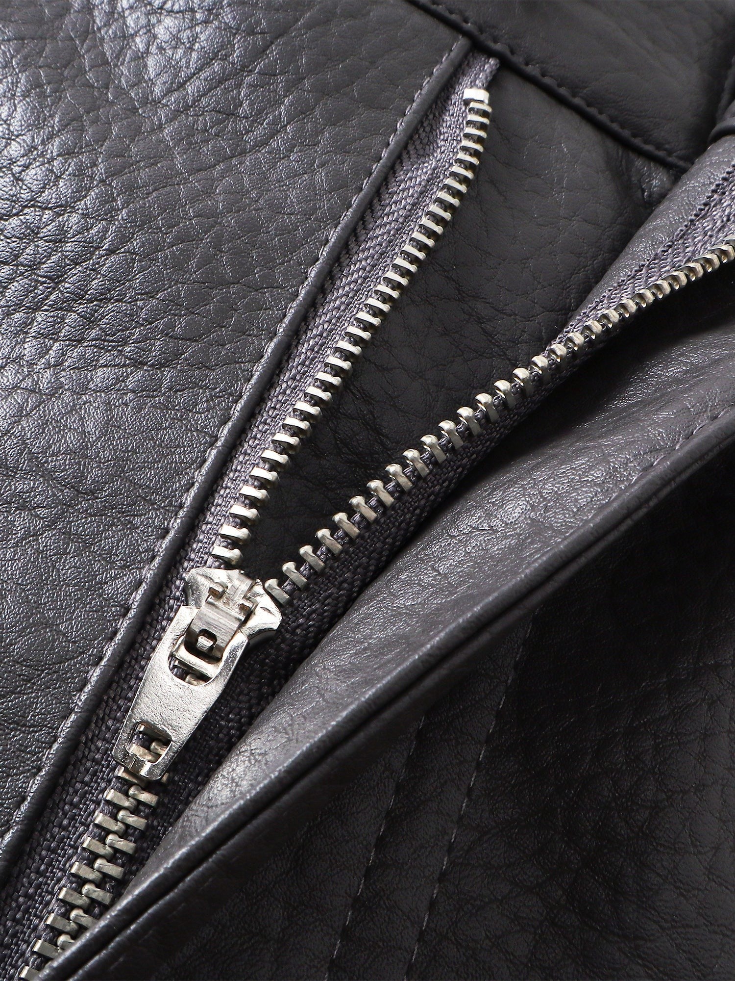 Close-up of the zip fly on TBHNP black faux-leather shorts — men's streetwear detail