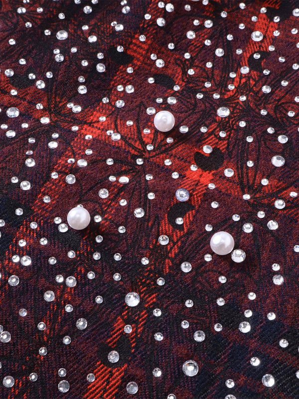 LUMINOUS DAWN RHINESTONE PEARL BAT PATTERN L-S SHIRT