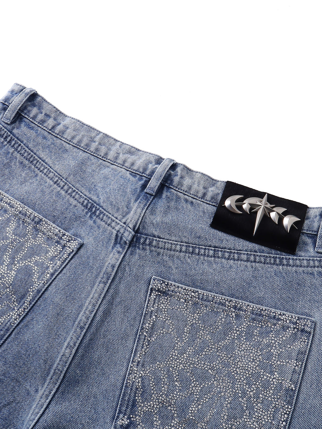 LUMINOUS DAWN RHINESTONE COBWEB  CROPPED JEANS
