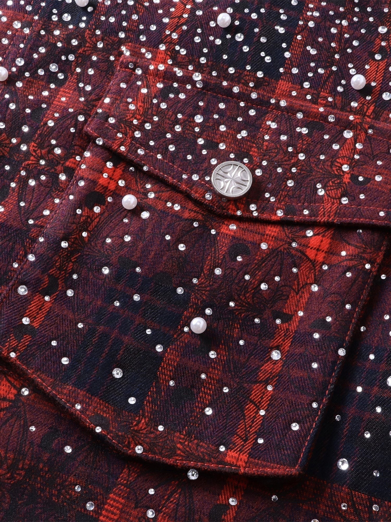 TBHNP Luminous Dawn rhinestone bat pattern plaid flannel shirt — men's gothic streetwear button-up