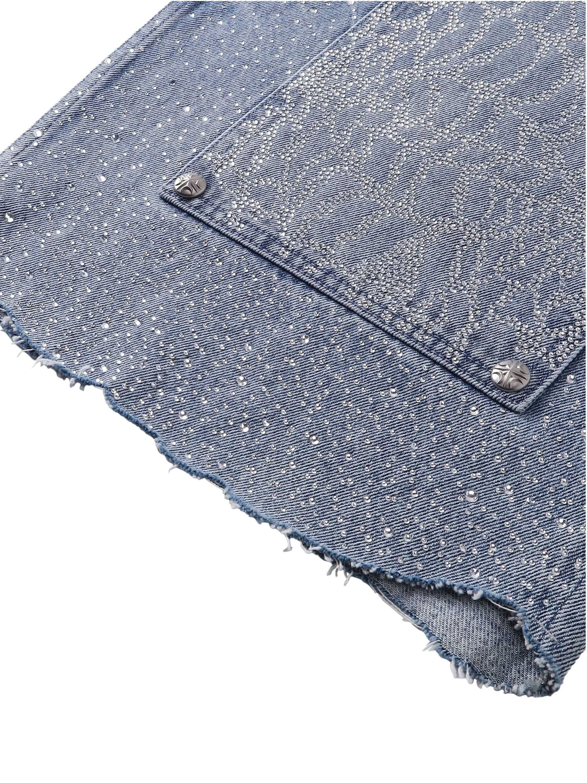 TBHNP Luminous Dawn cobweb rhinestone cropped jeans — men's streetwear denim